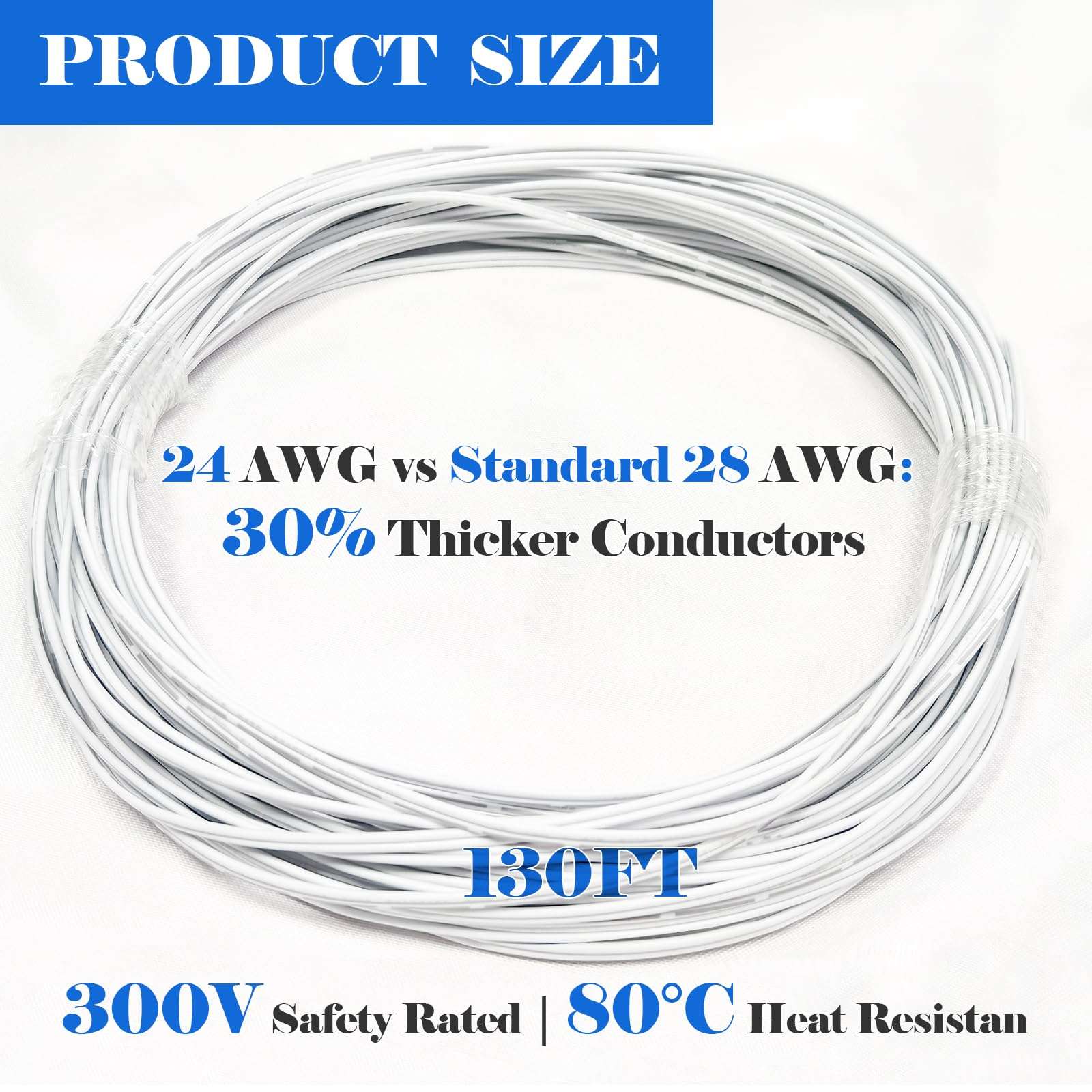 ​​130FT Garage Door Sensor Wire - 2-Conductor 24/2 AWG Bell Wire for Openers, Doorbell, Thermostat & Security Systems, Compatible with Chamberlain/Craftsman Liftmaster Cables​​ 3