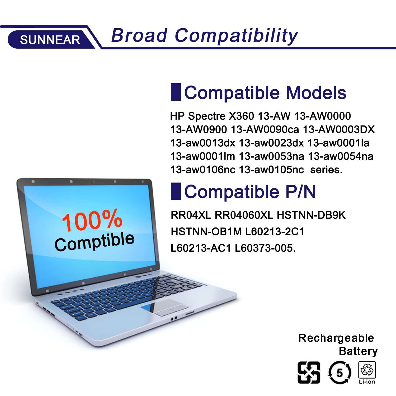 SUNNEAR OM03XL 863280-855 Laptop Battery Replacement for HP EliteBook X360 1030 G2 Series Notebook HSTNN-IB70 HSTNN-IB7O OMO3XL 863167-1B1 863167-171 11.55V 57Wh 4935mAh (Option 1) 5