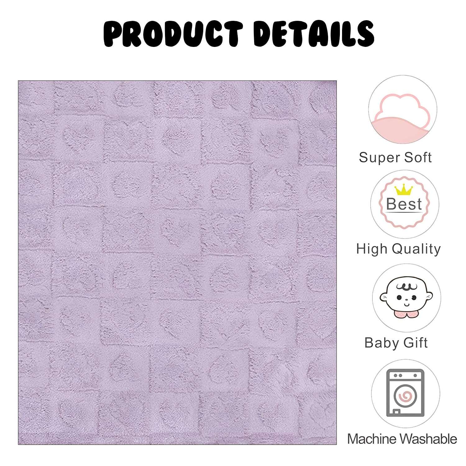 SYGA Fleece Baby Blanket Ultra Soft Heart Chex Design, Cozy Fluffy Polyester Blanket for Newborn Infant Toddler, Crib & Stroller Use 30 x 40 inch (Purple) 5