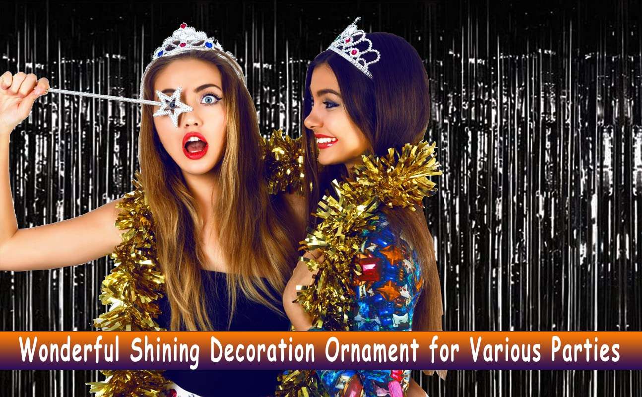 Muhome Glitter Silver Foil Fringe Curtain, 4PCS 3.28FT x 8.2FT Tinsel Door Streamers Fringe Backdrop for Wedding Graduation Euphoria Birthday Father's Day Party Decorations 2