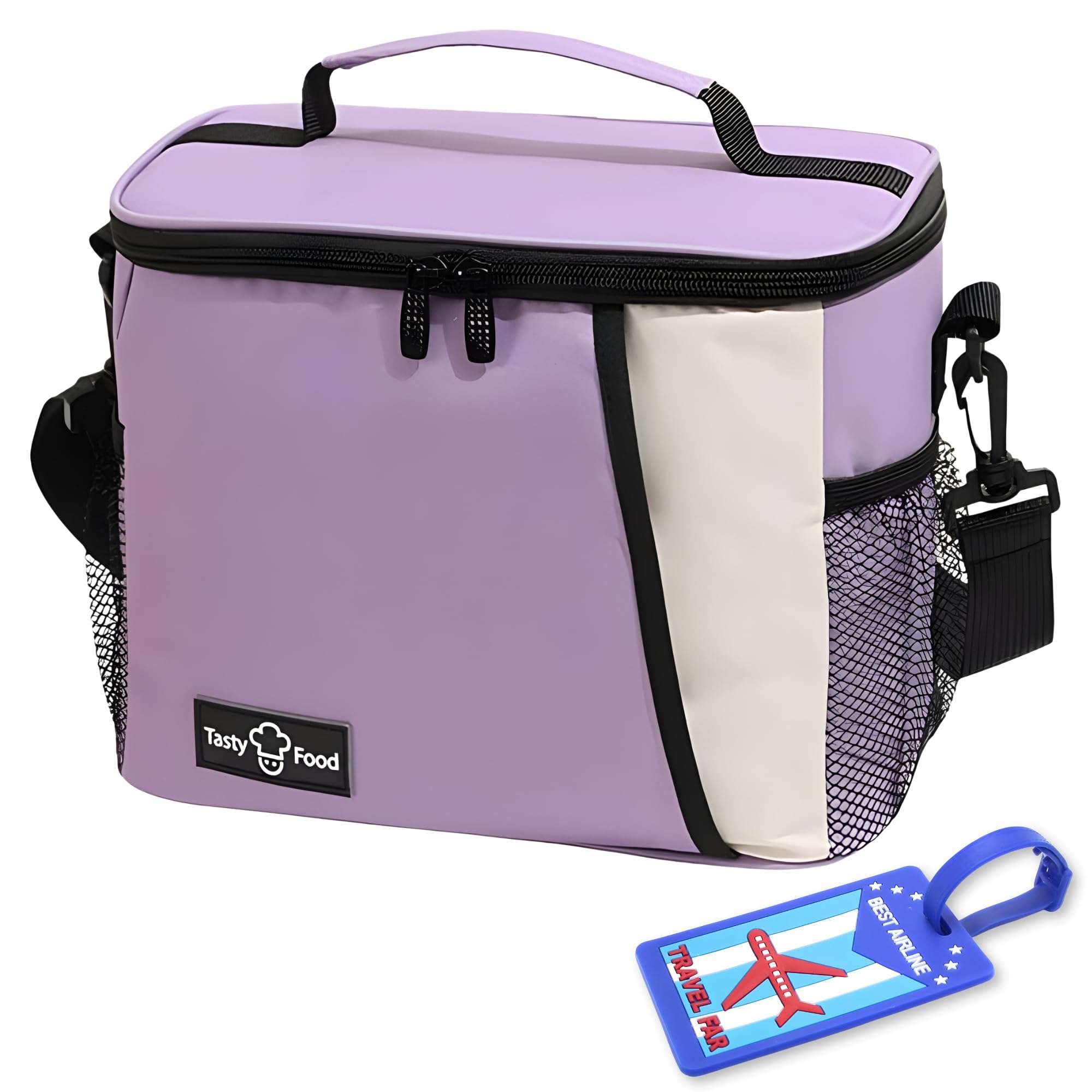 OCEANEVO Insulated Lunch Bag with Luggage Tag, Tiffin Bag for Office with Handle and Shoulder Strap for Men and Women - 25 x 17.5 x 20 Cm - Purple 1