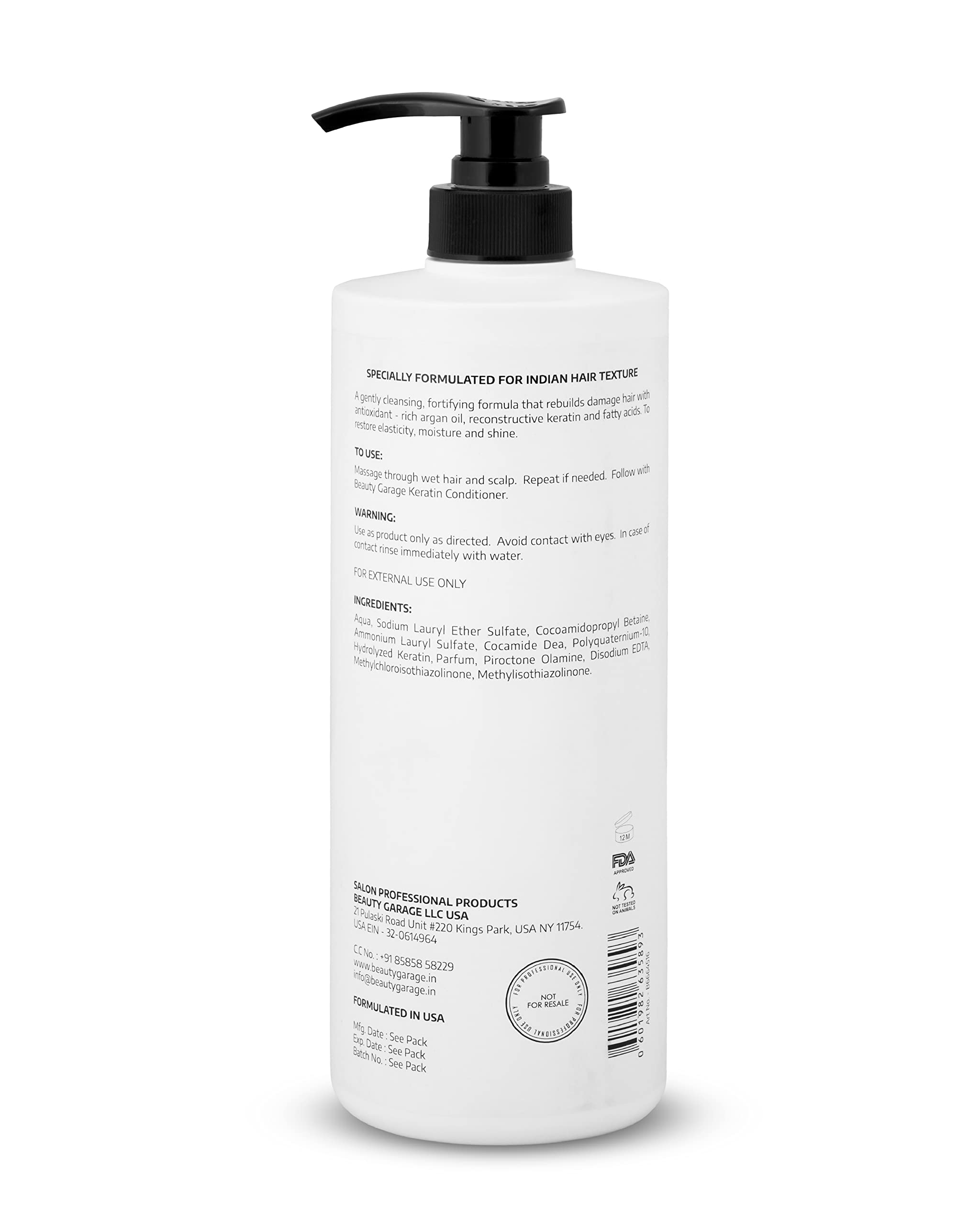 Beauty Garage Keratin Sulphate Free Moisturizing Smooth Daily Shampoo 1000ml 3