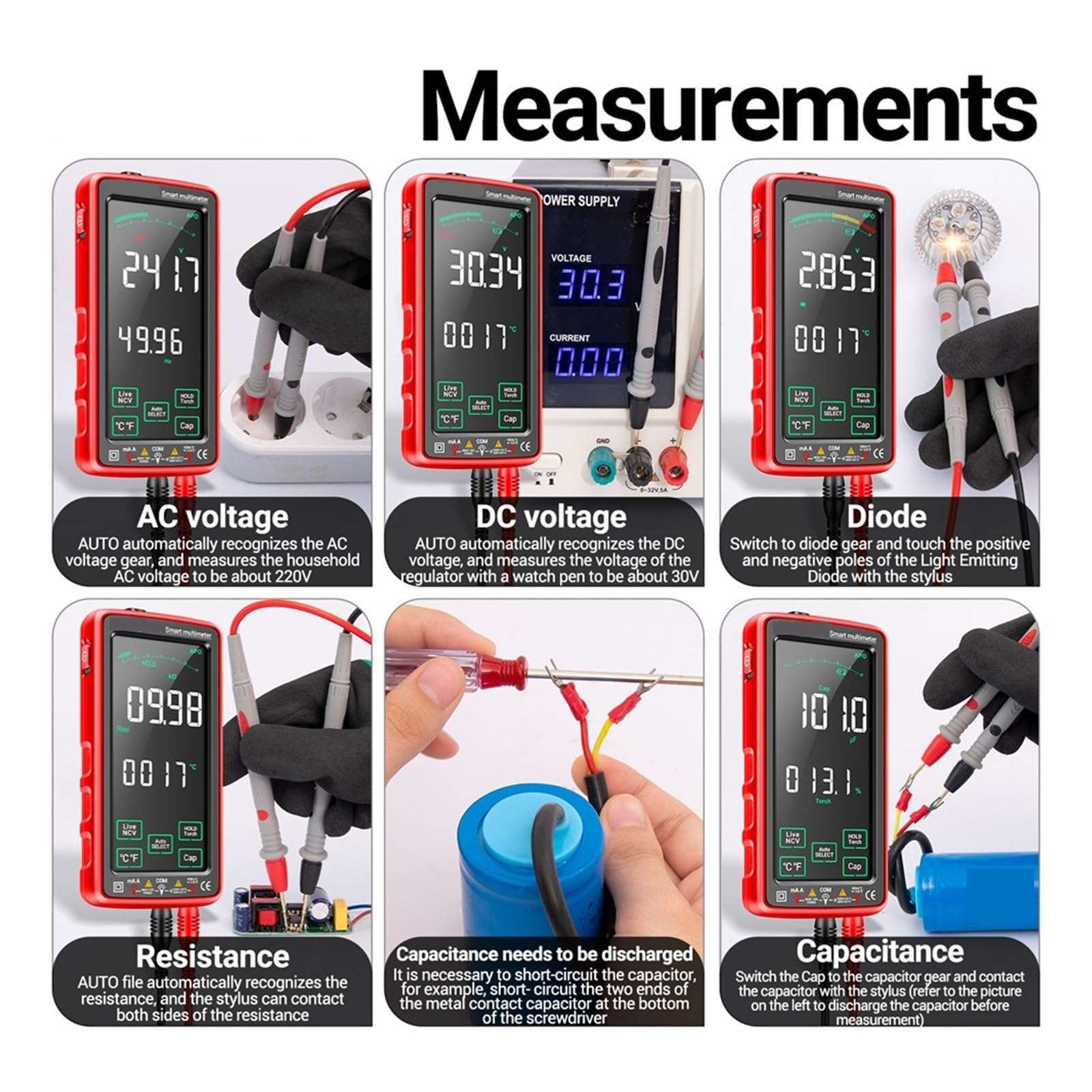 LIBODD Smart Digital Multimeter Touch Screen 6000 Counts AC/DC Ammeter Voltmeter Rechargeable Ohm Diode NCV Multimeter Tester(681) 6