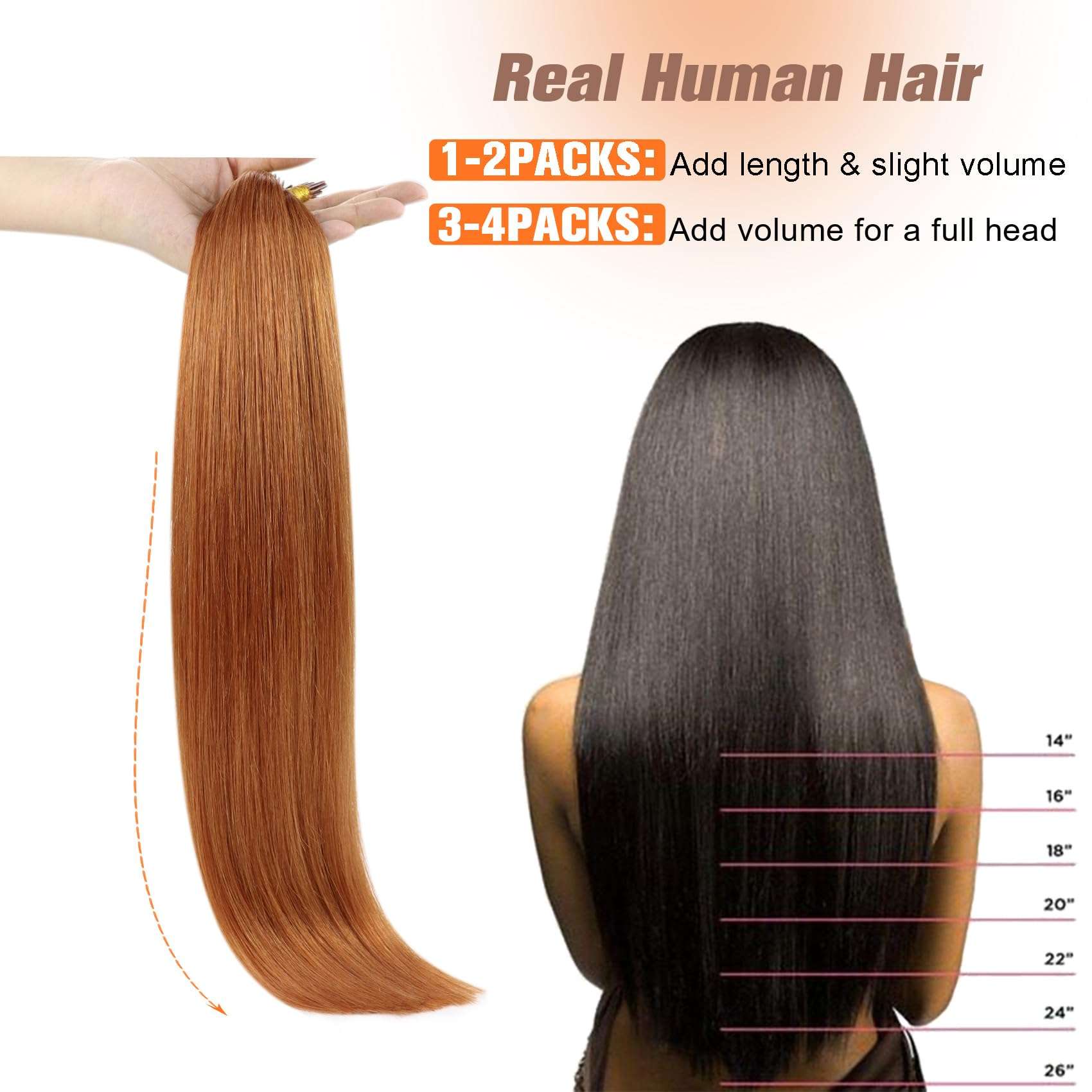 Sunny Hair 50g 100s Sunny I Tip Hair Extensions Human Hair Copper Itip Human Hair Extensions for Women Copper I Tips Hair Extensions Cold Fusion I Tip Real Human Hair Extensions Colorful 14inch 5
