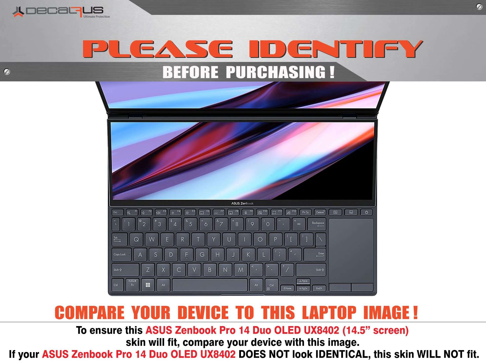 Decalrus - Protective Decal for The ASUS Zenbook Pro 14 Duo OLED UX8402 (14.5" Screen) Laptop LITE Blue Texture Brushed Aluminum Cover wrap BAasusZenbk14_ux8402LiteBlue 3