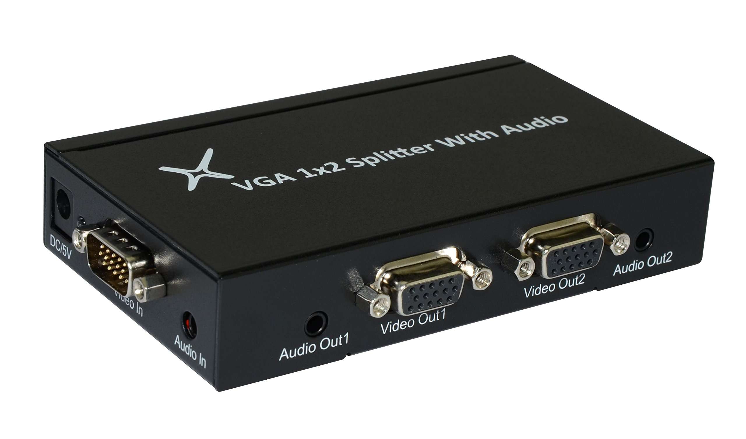 XtremPro VGA Splitter 1x2 Ports, 1 in 2 Out, 15 Pin W/ 3 Audio Ports, Resolution Up to 1920x1200 & 1080P, Amplifier Bandwidth to 500MHz for PC, TV Monitor Projector Screen Sharing - Black (41138) 1