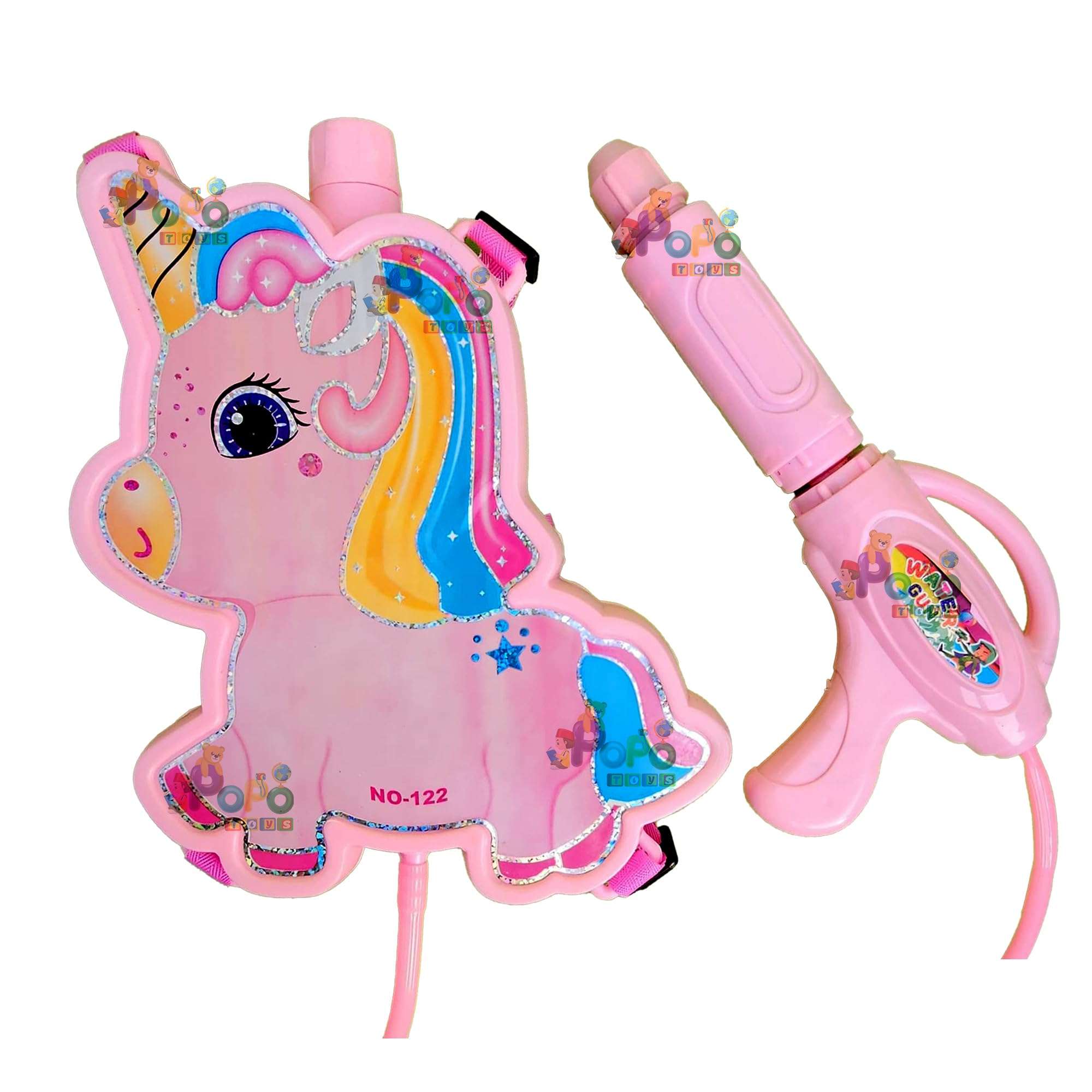 PoPo Toys Holi Pressure Pichkari with Unicorn Bag Tank- 3 LTR, with Free Balloons, Gulal and Surprise Holi Gift | Pink 1