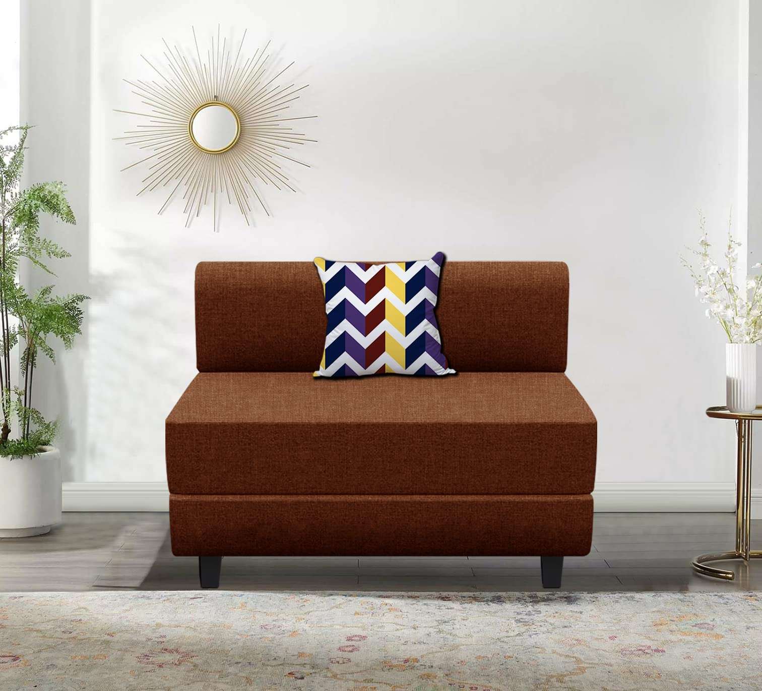 FURNITURE KI FACTORY 1-Seater Jute Fabric Folding Leg Sofa Cum Bed/Mattress with Washable Cover Perfect for Guests |Brown-Color- 3x6 Feet