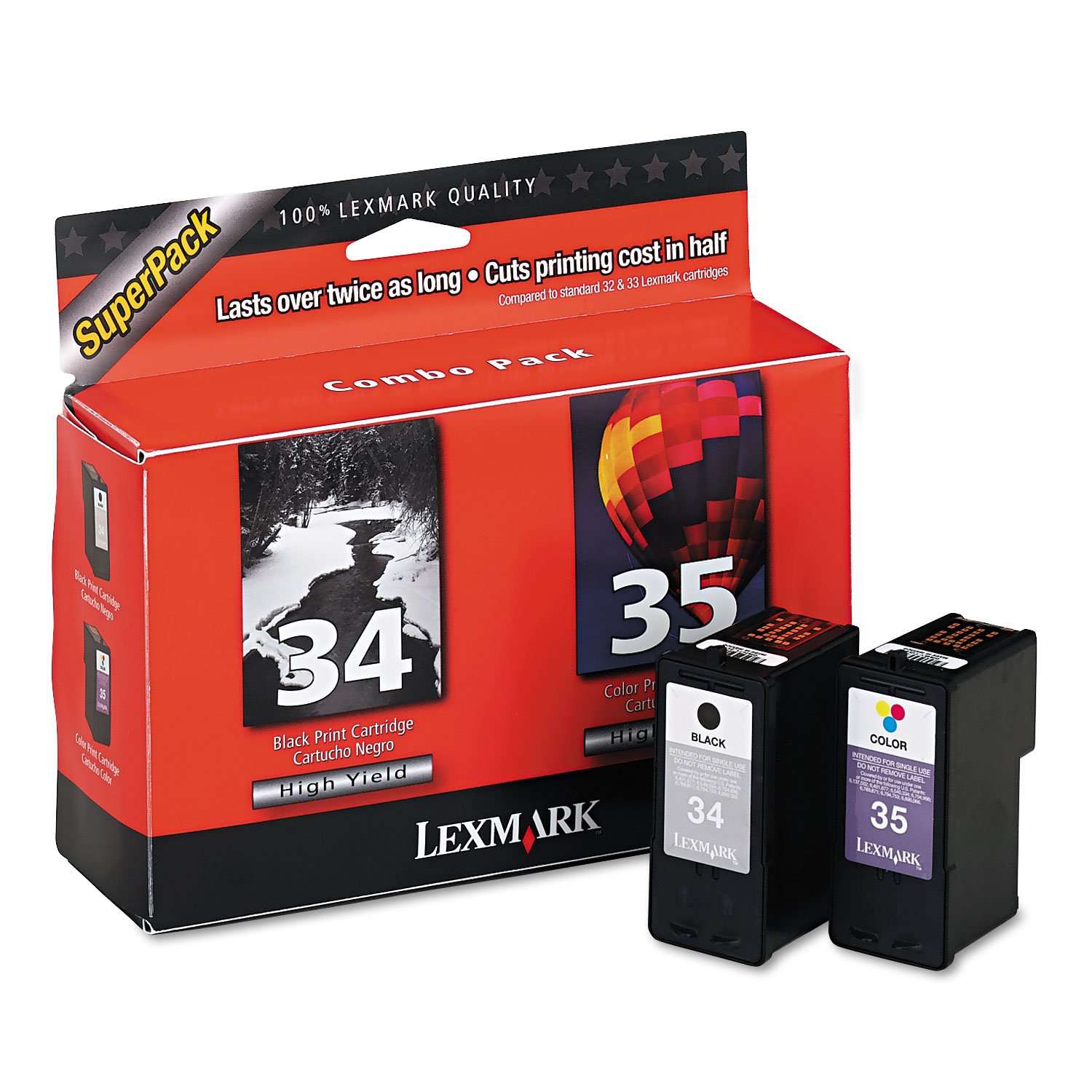 Lexmark 18C0535 34 35 P4330 P4350 6250 6350 P915 X2500 X5075 X7300 Z1300 Ink Cartridge Combo Pack (Black & Color, 2-Pack) in Retail Packaging 1