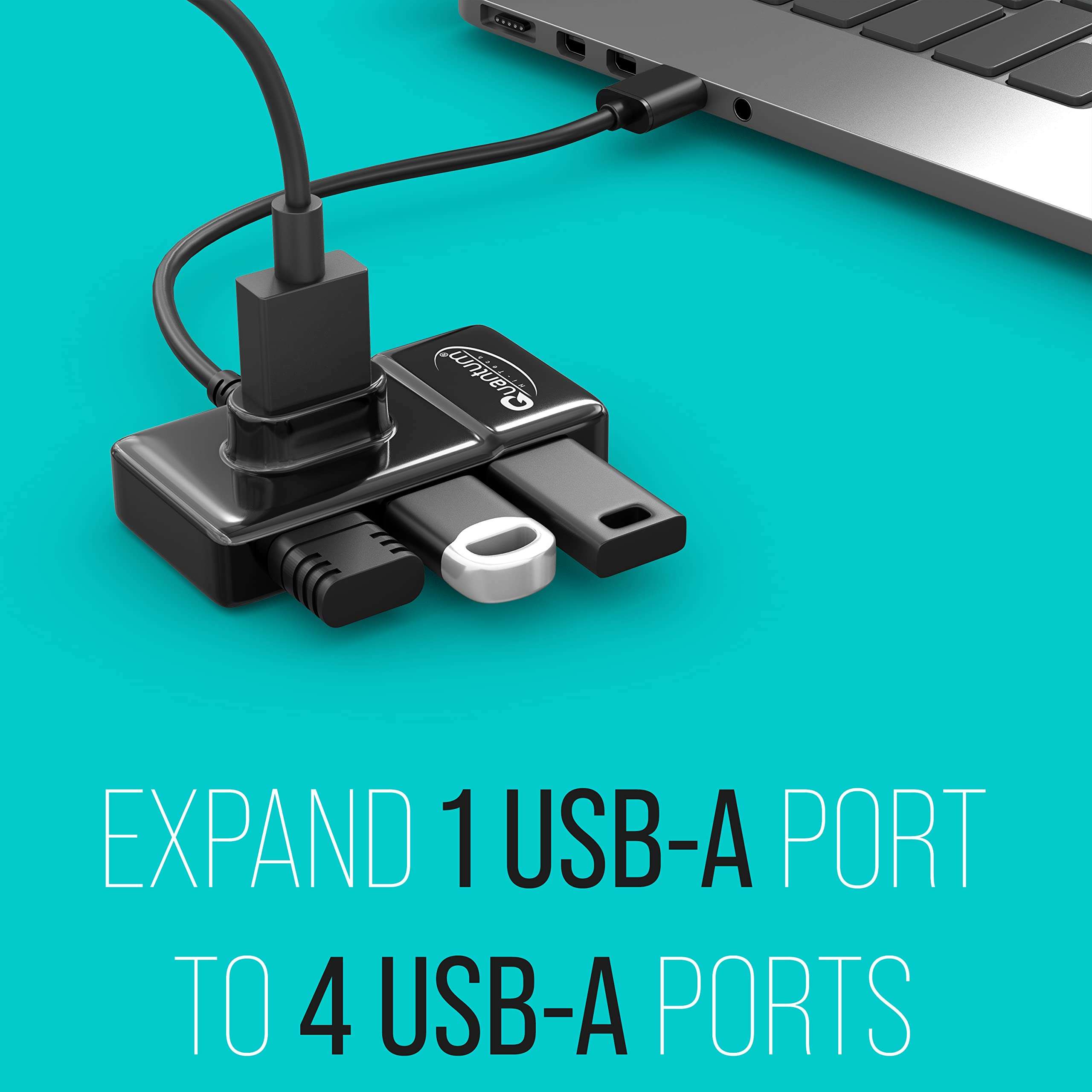 Quantum 4 Port USB Hub (1 Port 3.0 & 3 Port 2.0) with High Speed Data Transfer, Plug Play Usage, Compatible with Laptop, PC and Other USB-A Devices, QHM7532 (Black) 5