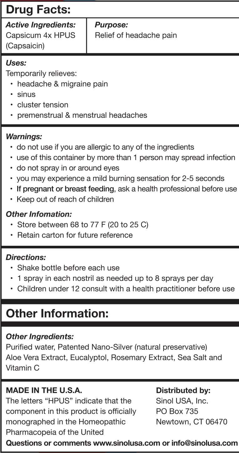 Sinol Headache Relief Spray, Over-The-Counter Medication Nose Spray for Migraine Cluster Tension, Sinus Relief & Nasal Decongestants, 15 ml 3