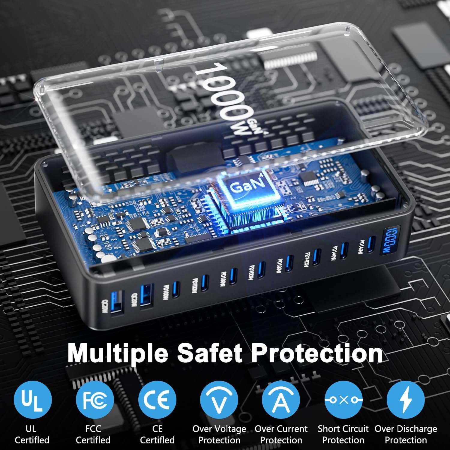 Type C Charging Station 1000W, 10 Port Cell Phone Charging Stations, Charging Hub Multiple Devices Laptop MacBook Charger Compatible with iPhone 17/16/15/14/13/Samsung S25/S24 MacBook Pro/Air/iPad Pro 6