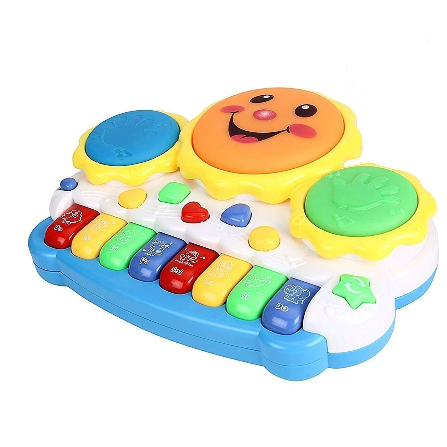 Techno Buzz Deal Drum Keyboard Musical Toys with Flashing Lights - Animal Sounds and Songs, Multi Color 6