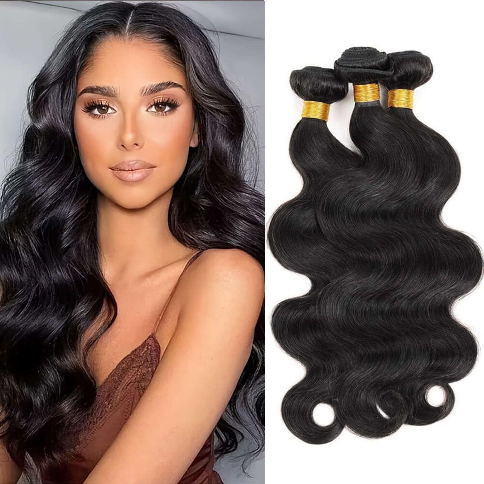 Human Hair Bundles Body Wave 100% Unprocessed Brazilian Virgin Human Hair Quick Weave Body Wave Hair Extensions for Black Women Natural Color 3 Bundles 18 18 18 Inch