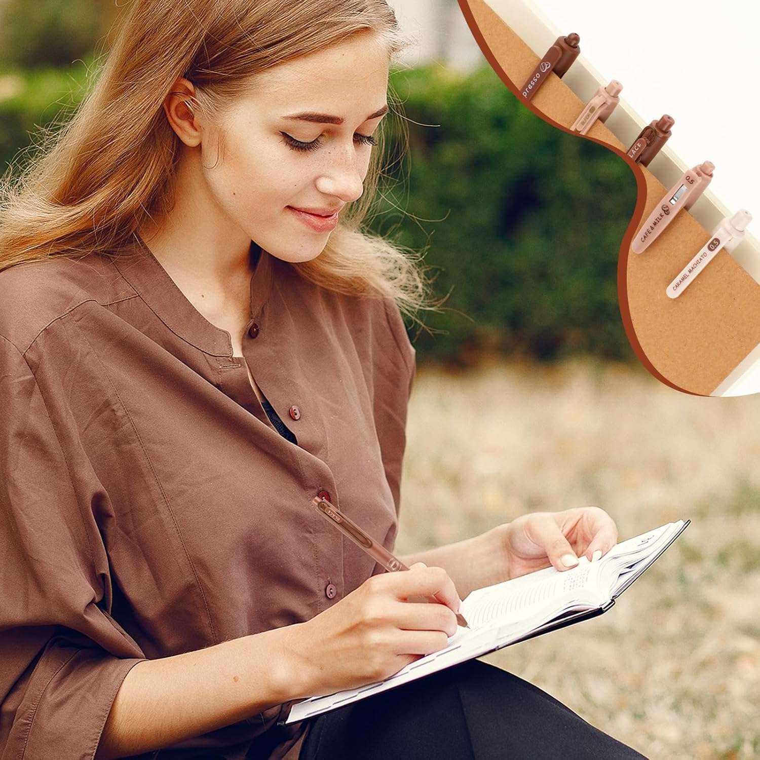 Shuttle Art 5 Pcs Coffee Theme Pen Set 0.5mm Blue Ink Retractable Pens with Soft Rubber Grip | Fine Point Smooth Writing Pens for Journaling, School, Office & Stationery Lovers 3