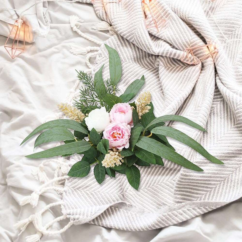 2Pack Flower Candle Rings Wreaths Summer Floral Candle Rings 3 Inch Center Mini Peony Rings Wreaths for Cabinet Pillar Wedding Farmhouse Mom Gifts 4