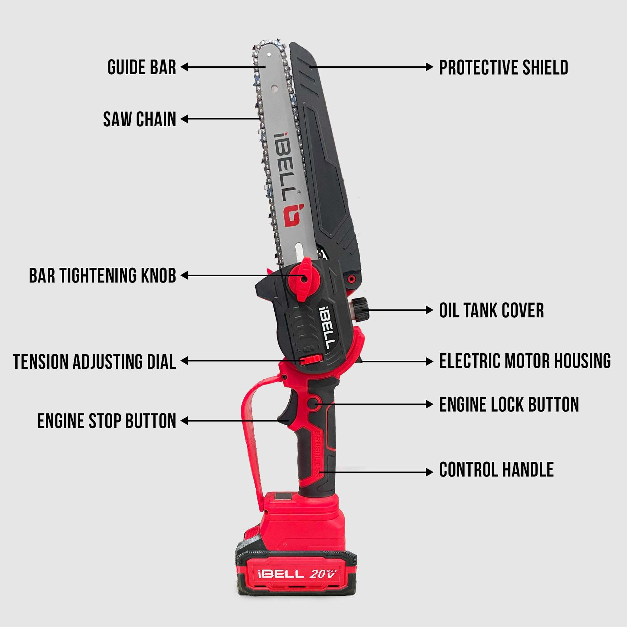 iBELL BS 20-08 Cordless Chainsaw Brushless, 20V,Wood Cutting Machine | 8" Chain Saw with 4.0Ah Battery & Charger | Tree Cutter Tool with BMC Box – One Power Series 5
