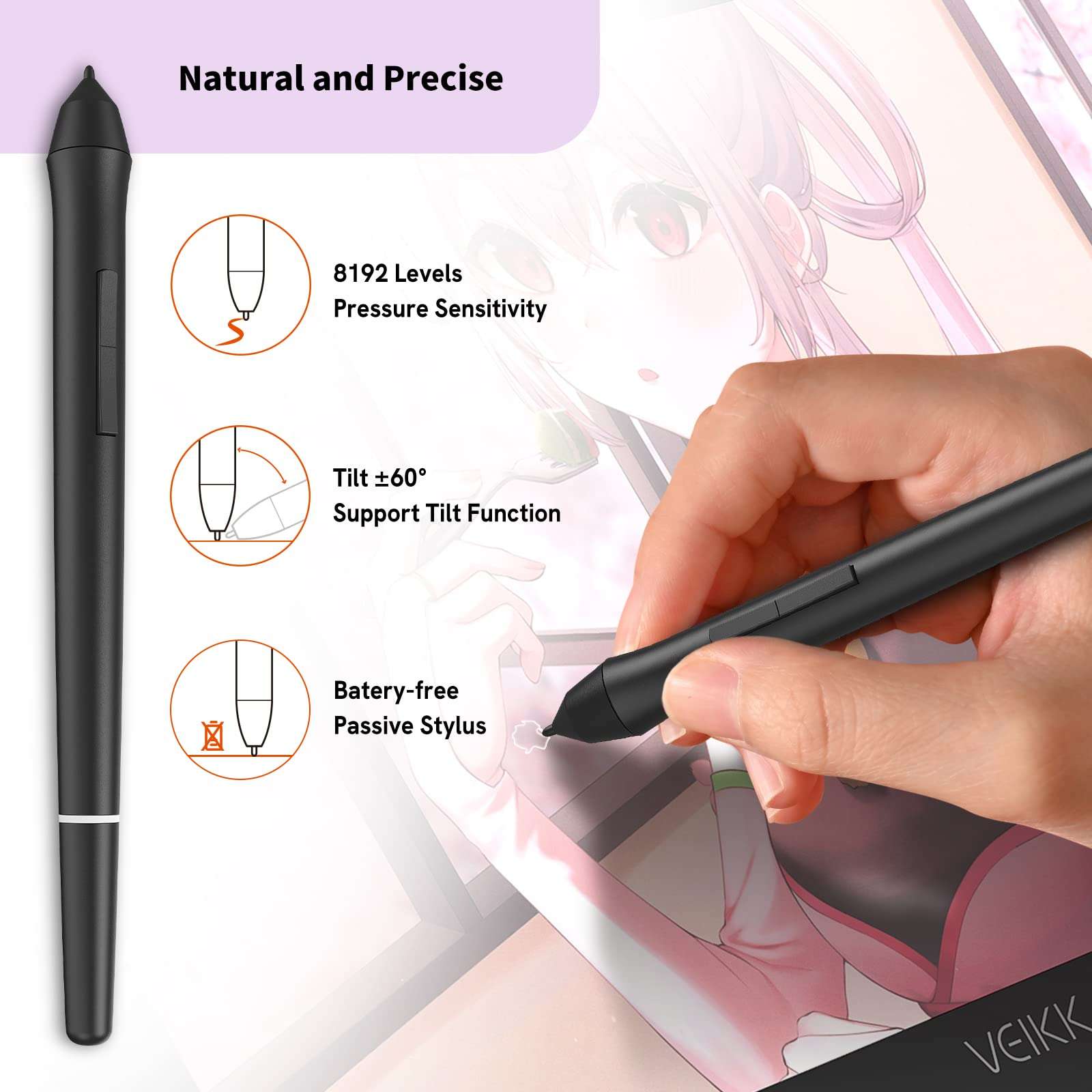 Drawing Tablet with Screen, VEIKK VK1560PRO15.6 inch Pen Display, IPS HD Graphic Monitor with 8192 Passive Pen and Adjustable Stand, Compatible with Windows Mac(92% NTSC 120% s RGB) 4