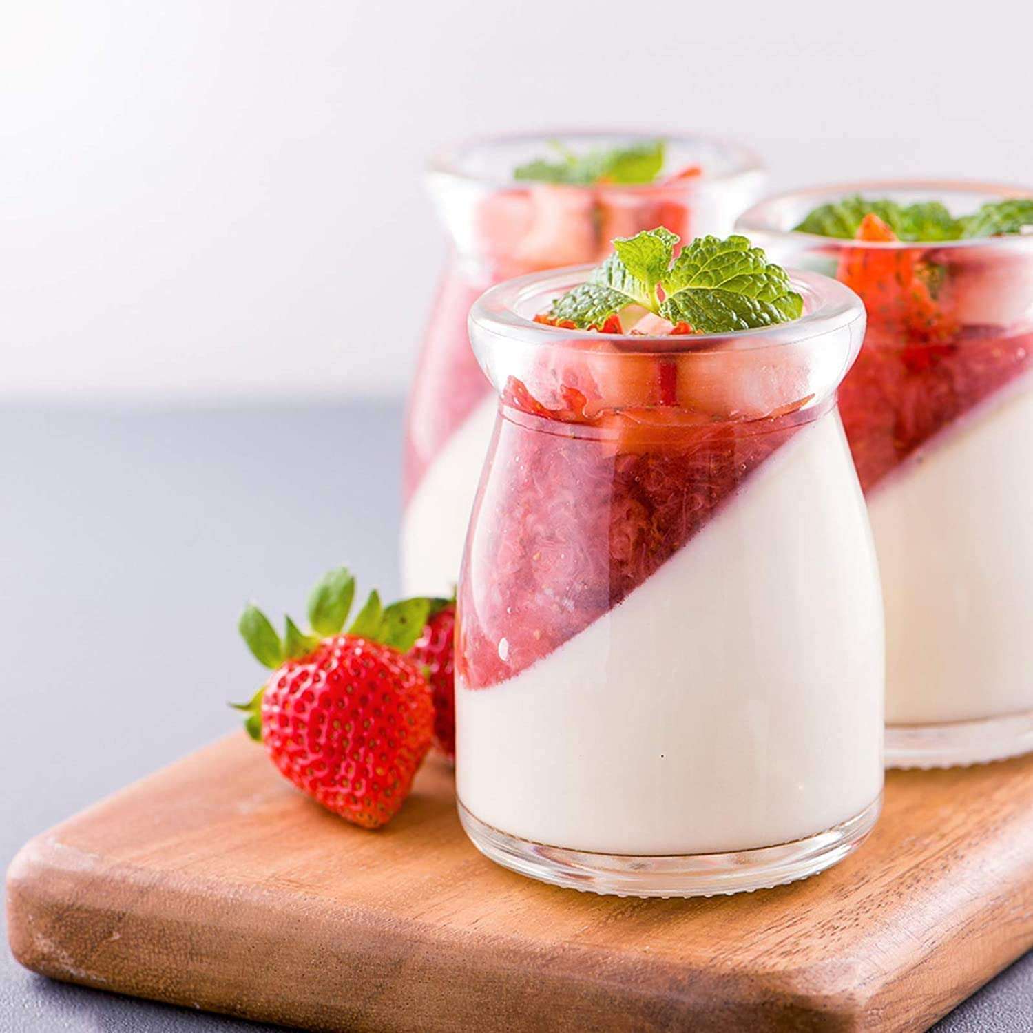 SKILLFUL Yogurt Pudding Glass Jars With Plastic Lids Mini Cup Small Glass Bottles Desserts Decorations (6 PCs /100 ml ) 5
