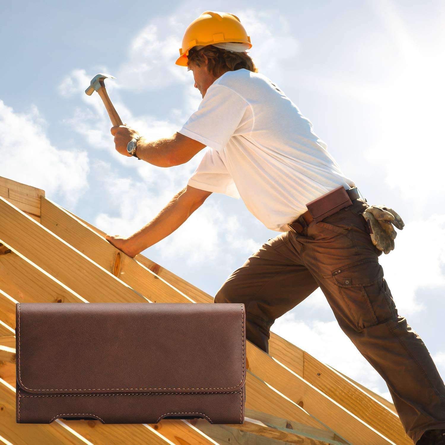 Mopaclle Phone Holster for Samsung Galaxy S24+S23+ S22+ A12 A13 A12 A32 A02 A03 A50 A73 A53 A33, iPhone 15 Pro Max 14 Pro Max XS Max Leather Belt Clip Loops Phone Pouch Card Holder Case,Brwon 6