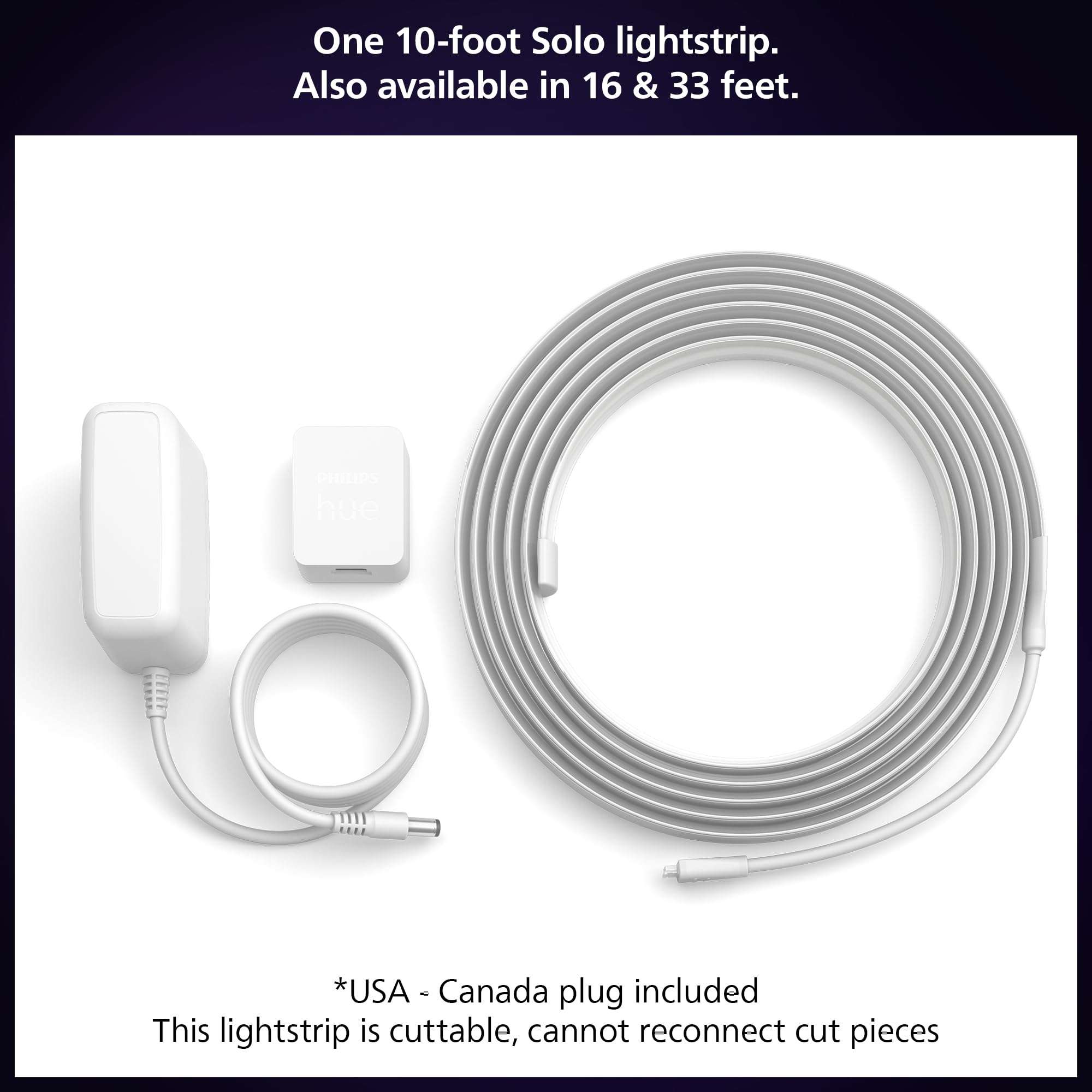 Philips Hue Indoor 10 Ft Smart LED Solo Lightstrip Base Kit Bundle with Bridge - Control with Hue App, Compatible with Alexa, Google Assistant, Apple HomeKit 4