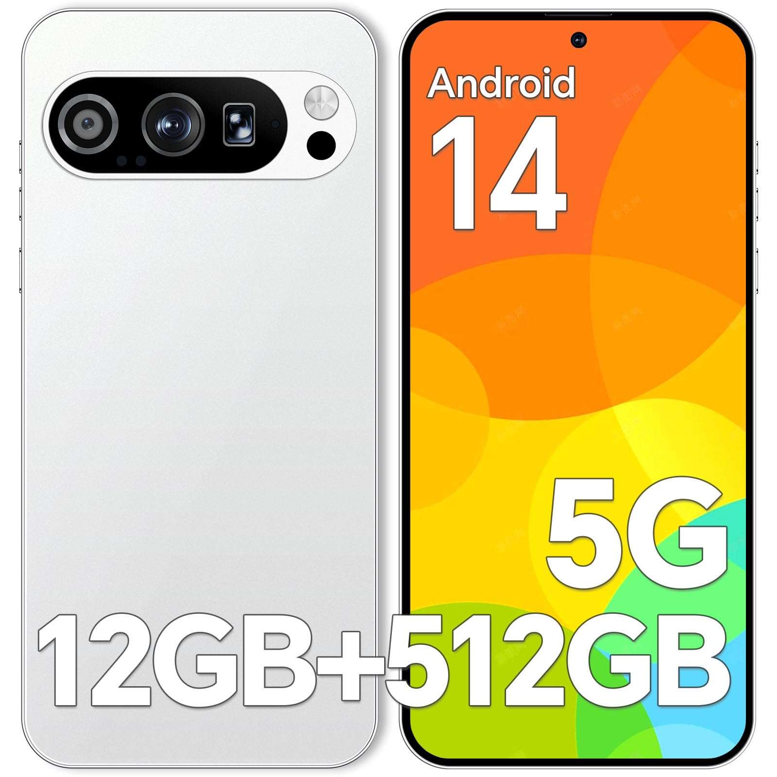 Unlocked Phones X9Pro 12GB+512GB Expandable 1TB Smartphone, 5000mAH Long-Life Battery Cell Phone,Snapdragon 888 Mobile Phones,108MP+48MP Camera,HD 6.8'' Screen /5G/ Dual SIM/GPS/WiFi/Bluetooth/White 1