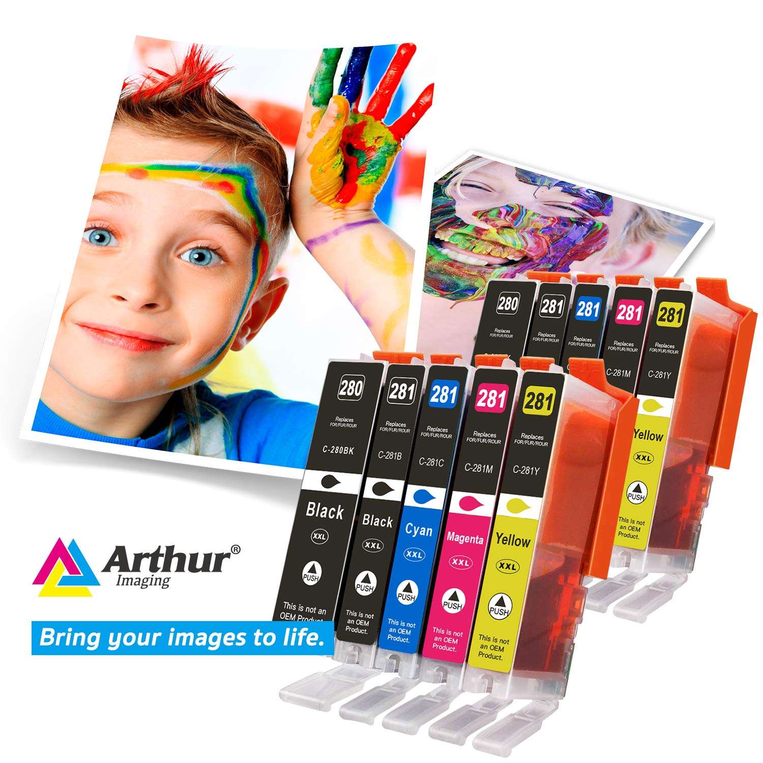 Arthur Imaging Compatible Canon Ink cartridges 280 and 281 Replacement PGI-280XXL CLI-281XXL PGI 280 XXL CLI 281 XXL PIXMA TR7520 TR8520 TS6120 TS6220 TS8220 TS9120 TS9520 TS9521C Printer (10 Pack) 6