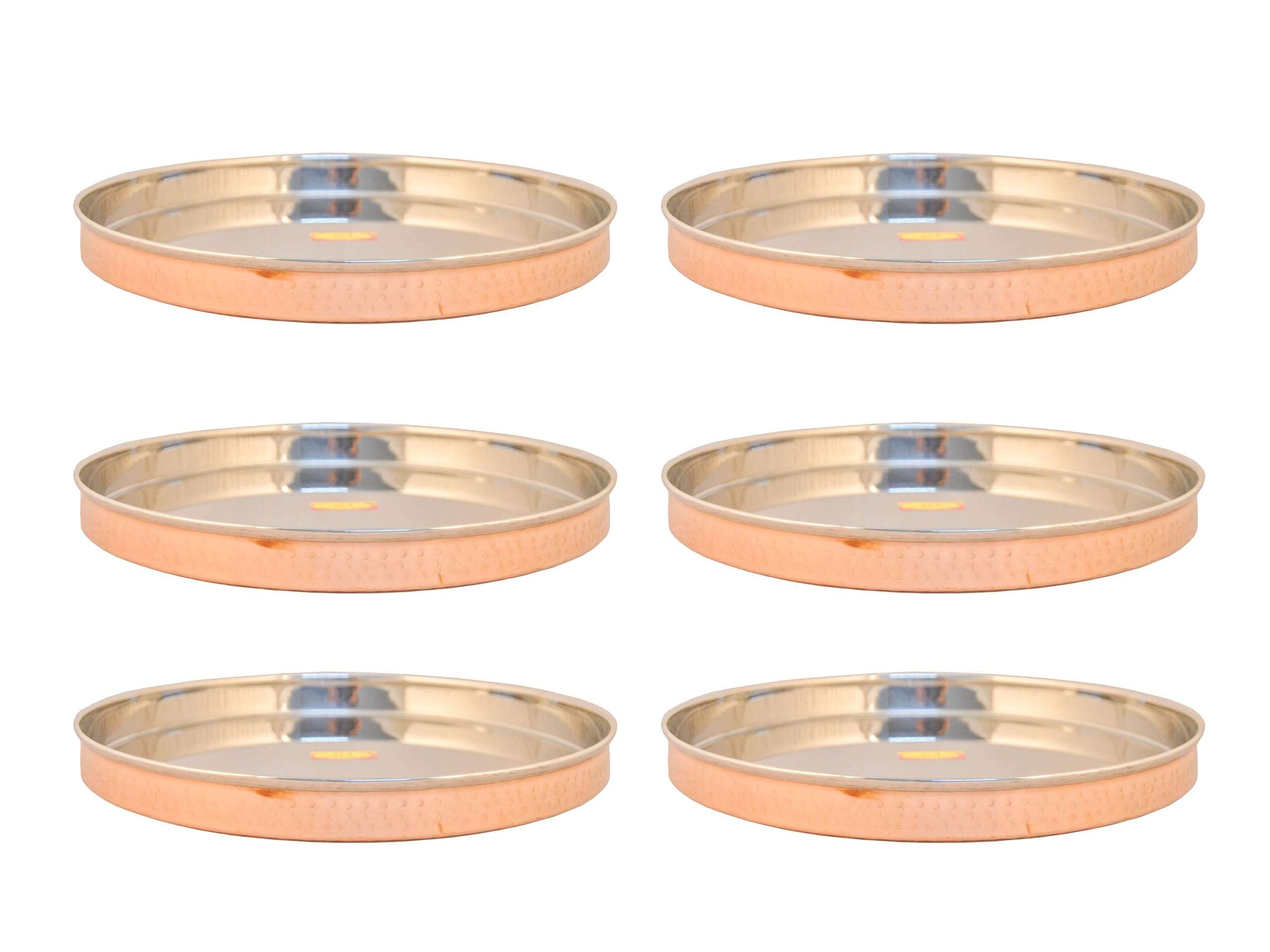 Shiv Shakti Arts Copper Thali, Inside Steel Hammered for Premium Dining Experience, 12 in, Home Hotel,6 Pc 1