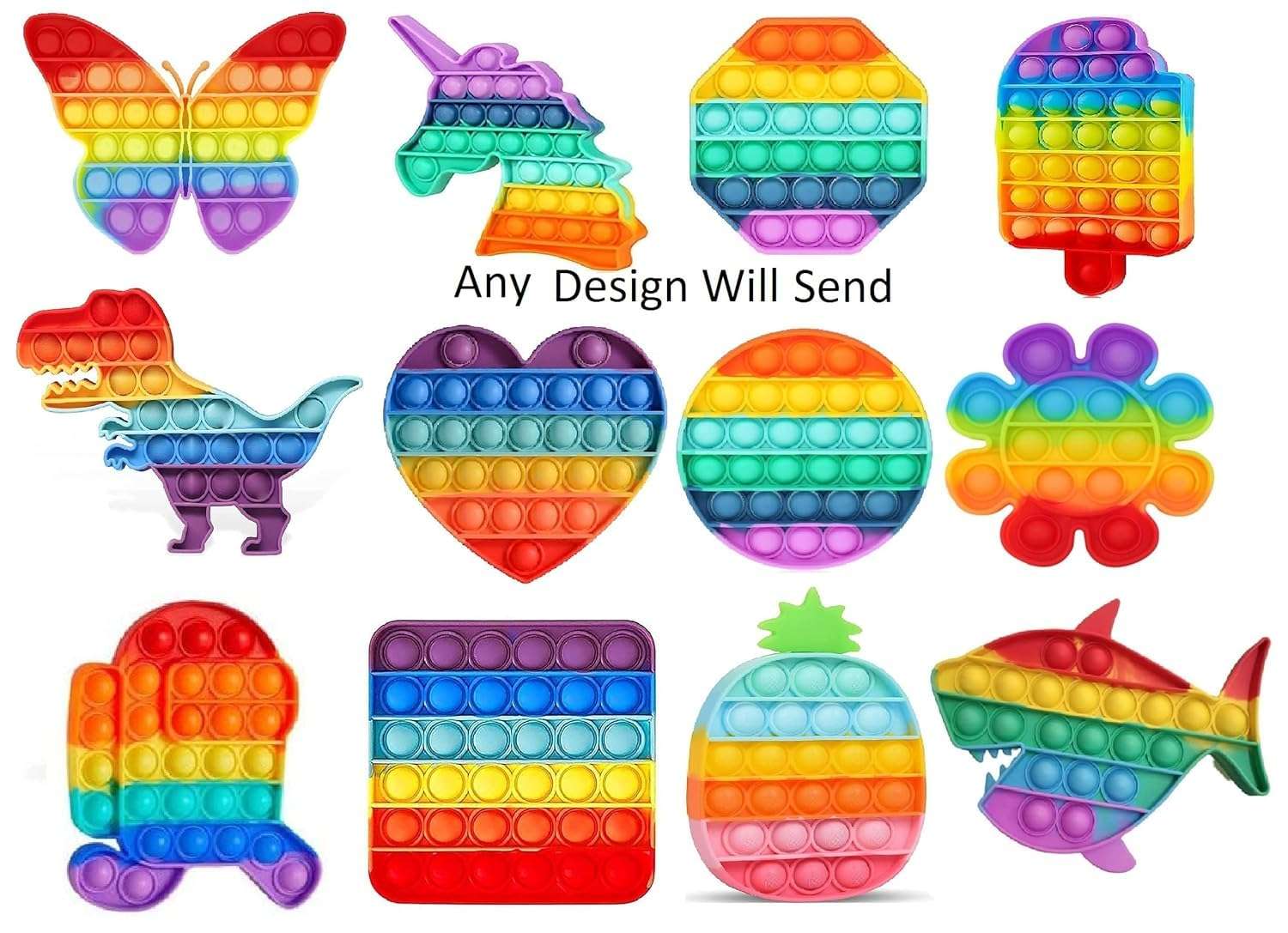 ATIPRIYA Pop it Fidget Toy, Silicone Pop it Fidget Toy Unicorn, Great Fidget Toy Gifts for Girls Boys Kids Adults (Multicolor and Random Shape ,Pack of 6) 6