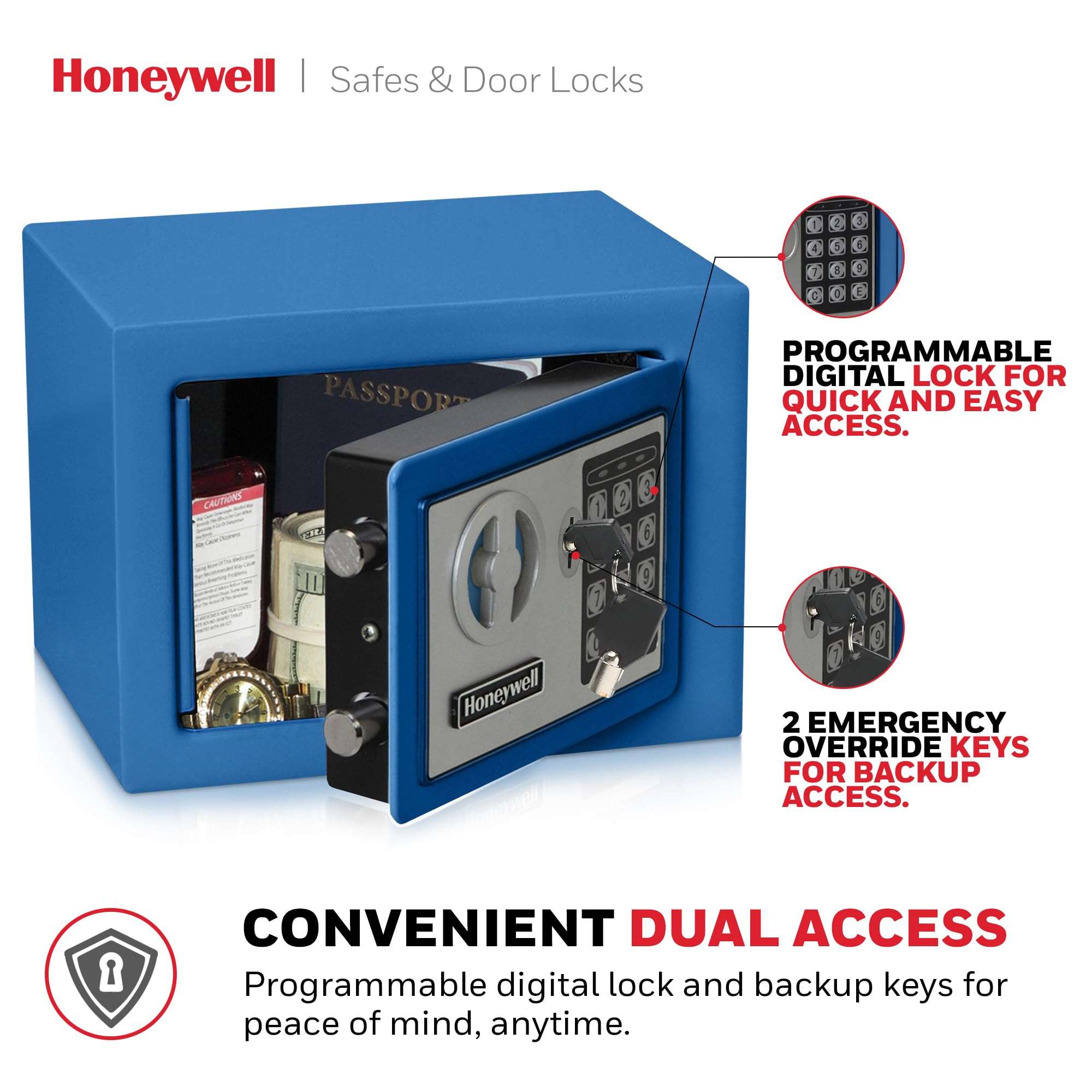 Honeywell Safes & Door Locks 5005B Steel Security Safe with Digital Lock, 0.17-Cubic Feet, Blue 4