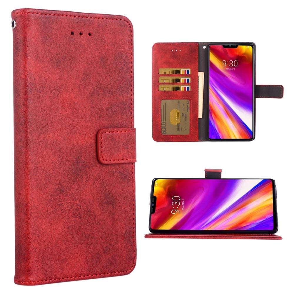 Phone Case for LG G7 ThinQ Folio Flip Wallet Case,PU Leather Credit Card Holder Slots Full Body Protection Kickstand Hard Hybrid Protective Phone Cover for LGG7 G 7 Plus Thin Q G7+ LGG7thinq Red 1