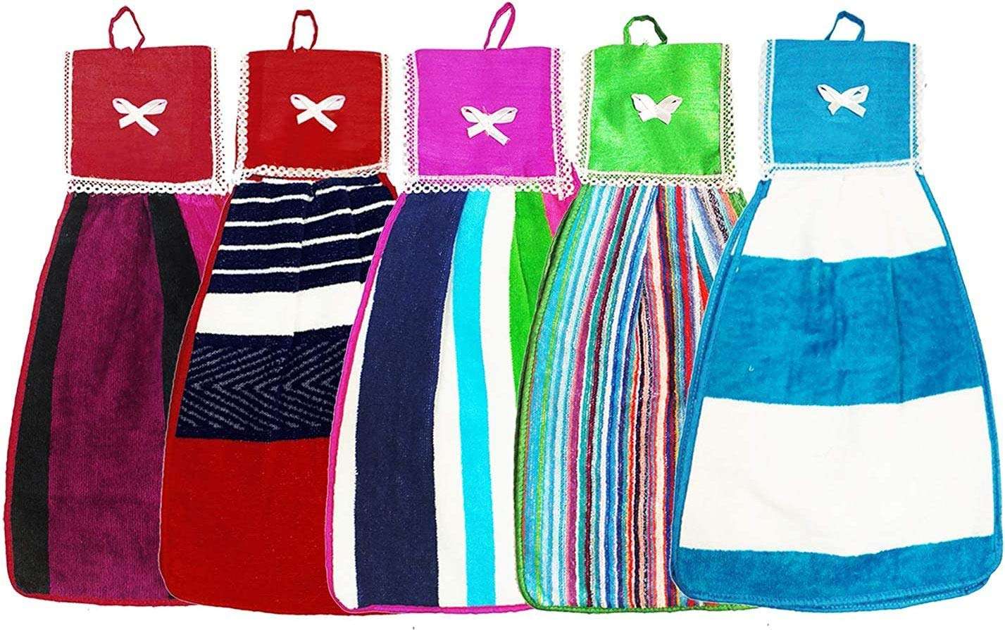 VORDVIGO Double Sided Printed Soft Cotton Hanging Hand Towel Napkin for Wash and Kitchen Basin (Multicolor) - Pack of 5 1
