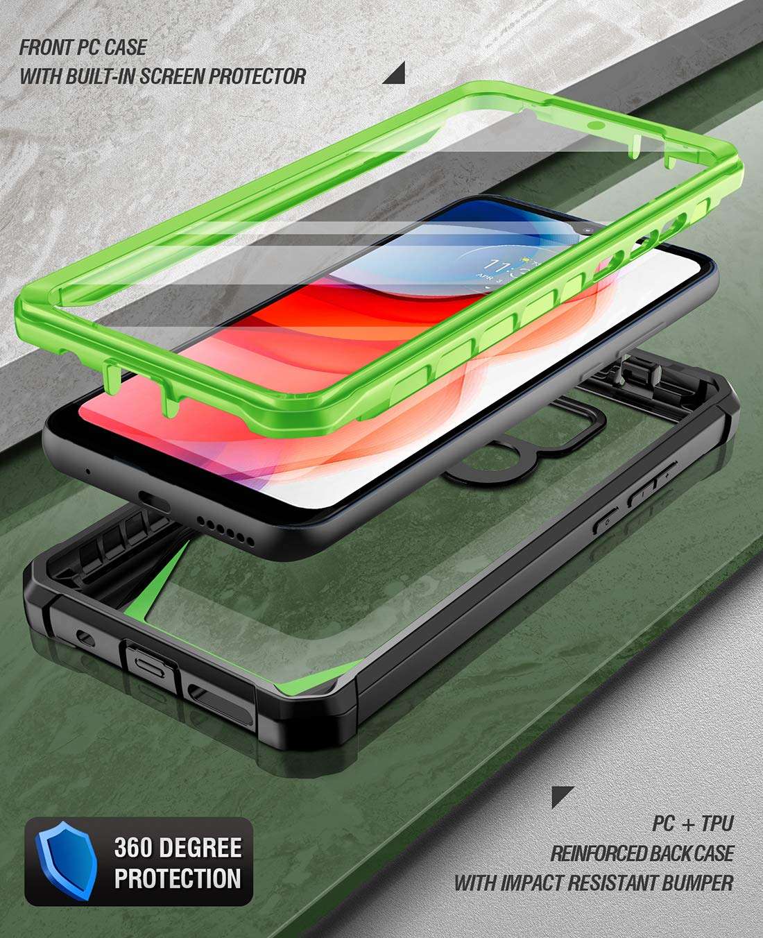 Poetic Guardian Series Case Designed for Motorola Moto G Play (2021), Full-Body Hybrid Shockproof Bumper Clear Protective Cover Case, Built-in Screen Protector, Blue/Clear 3