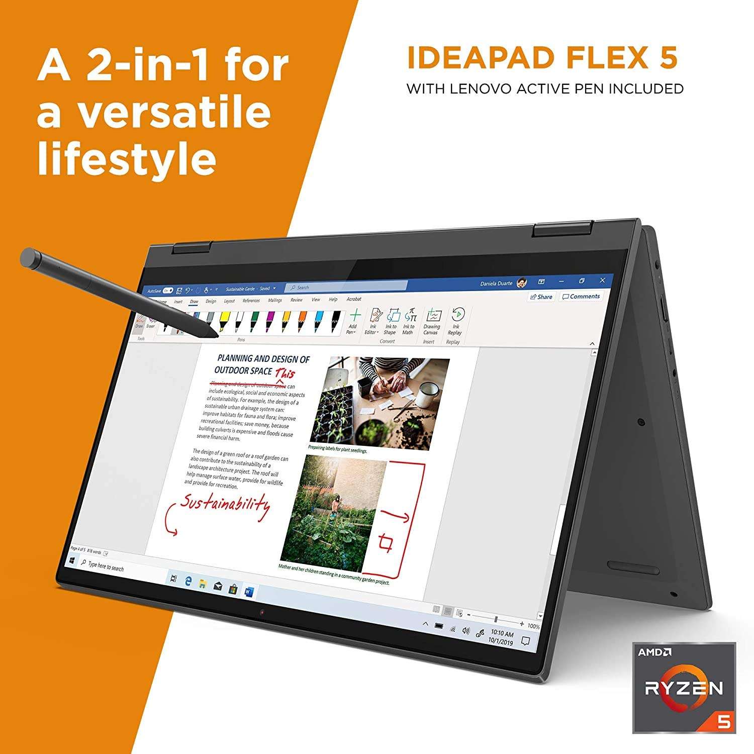 2022 Lenovo IdeaPad Flex 5 2-in-1 Laptop | 14" Touchscreen | AMD 6-Core Ryzen 5 5500U | Radeon Graphics | 16GB DDR4 256GB NVMe SSD | WiFi AX | HDMI | USB-C | Backlit | FPR | Windows 10 Stylus Pen 2