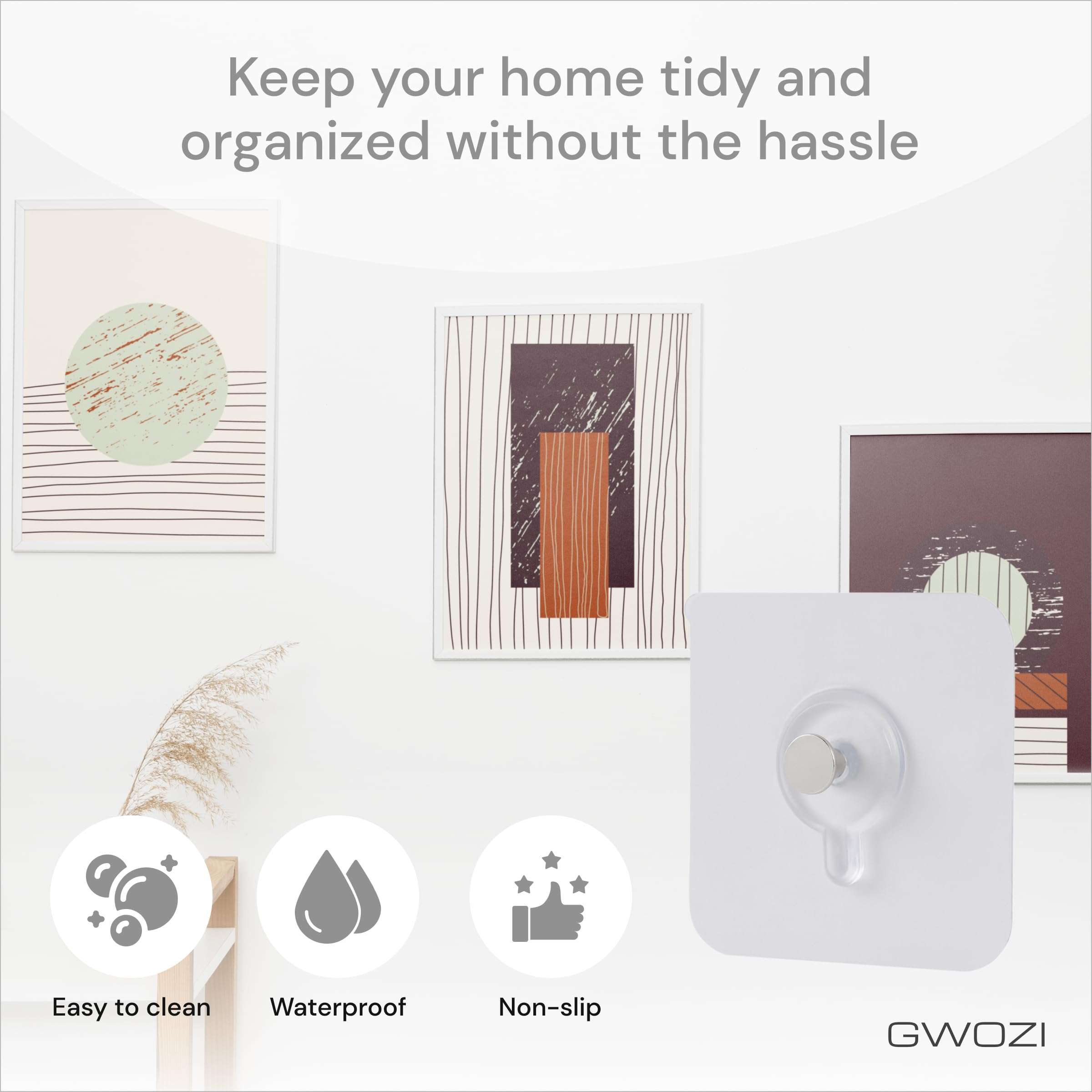 GWOZI Seamless Screws for Wall - Drill Free Adhesive Hooks 4 Pcs - Self Adhesive Wall Mount - Waterproof Screw Free Stickers for Hanging in Kitchen, Bathroom and Office, Transparent 3