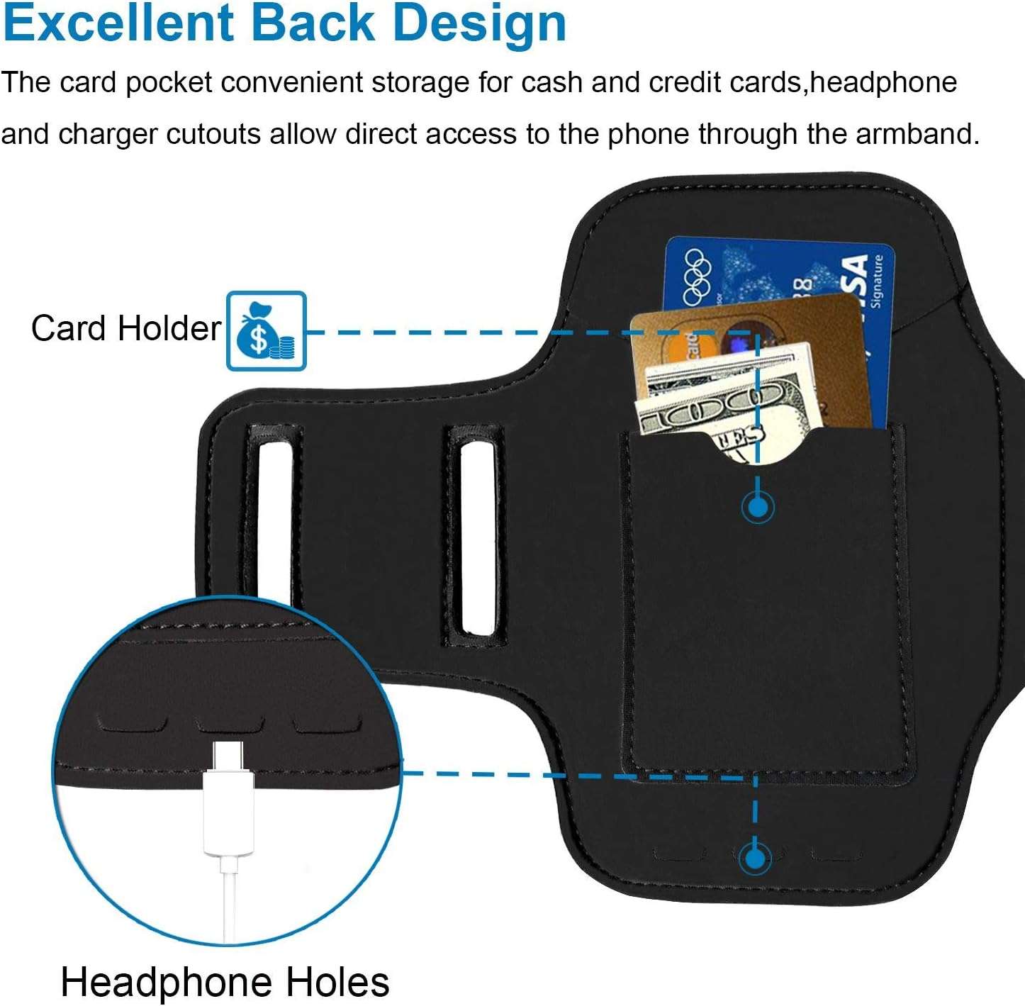 Galaxy A10e/A6 Armband, BUMOVE Gym Running Workouts Sports Cell Phone Arm Band for Samsung Galaxy A10e/A6 with Key/Card Holder (Black) 3