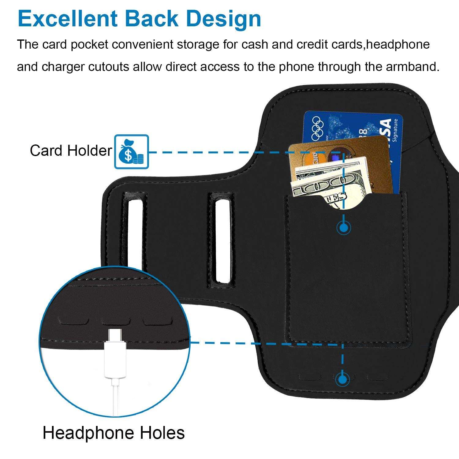 Galaxy S8 Active/S7 Active Armband, BUMOVE Gym Running Workouts Sports Phone Arm Band for Samsung Galaxy S8 Active, S7 Active with Card Holder (Black) 3