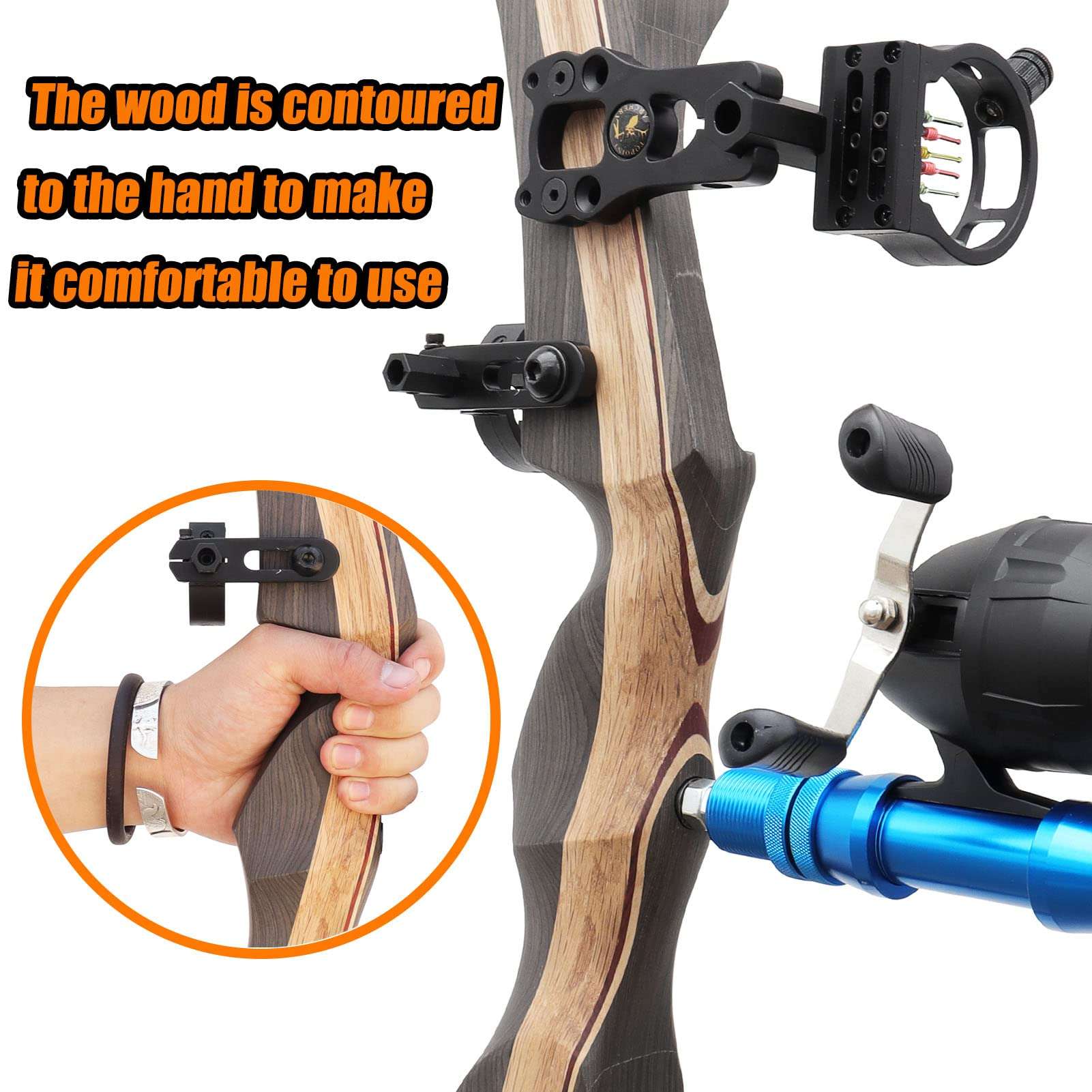 Takedown Recurve Bow for Adults 62" Bowfishing Bow with Reels Kits 30-50lbs for Beginner Package with Fishing Archery Hunting Equipment Bow and Arrow Set for Right Hand (50lbs) 4