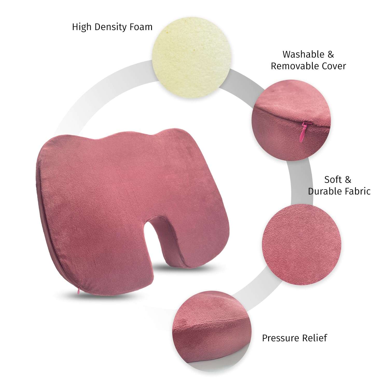 Sassoon Chair Cushion for Tailbone, Sciatica, Lower Back Pain Relief (Pack of 1) - Mauve 4