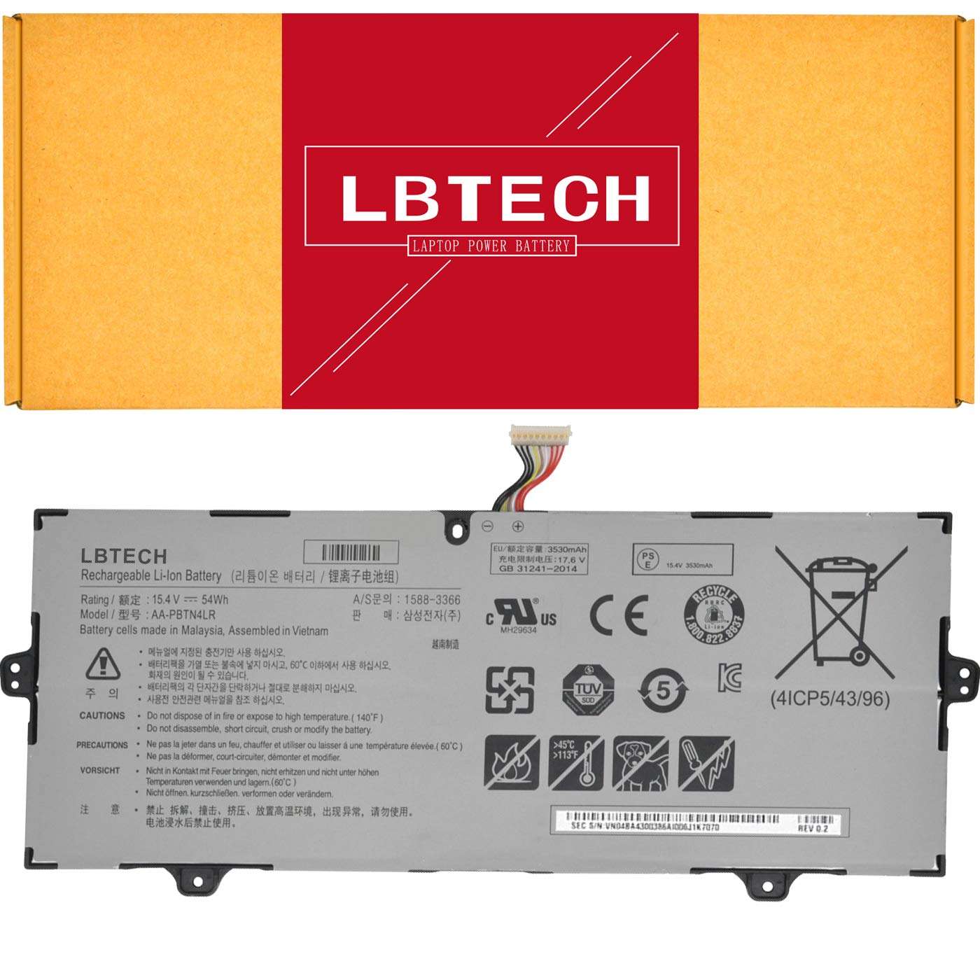 AA-PBTN4LR BA43-00386A 15.4V 54Wh Battery for Samsung NP940X5M-X02US NP940X3M-K01US Notebook 9 PRO 15 NP940X5N NP940X3M NT950QAA NP940X5M NP940X3M-K02US NP940X5M-X03US X01US AA-PBTN4LR-05 1588-3366 1