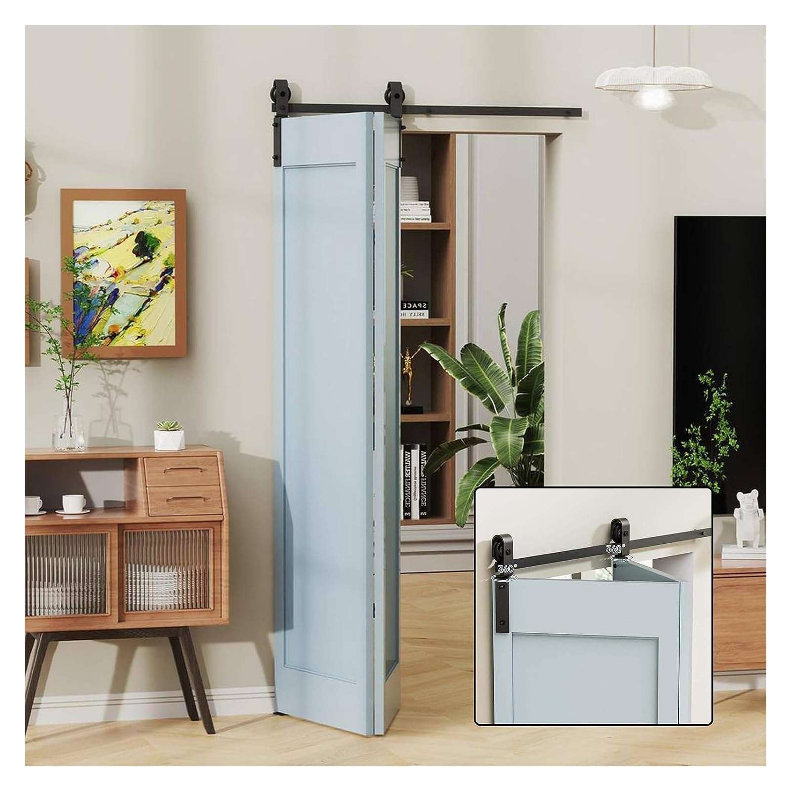 3-10FT Bi-Folding Sliding Barn Door Hardware Kit, Heavy Duty Roller Track Kit for 4/2 Doors Side Mounted - Sliding Door Kit(5FT 4doors) 3