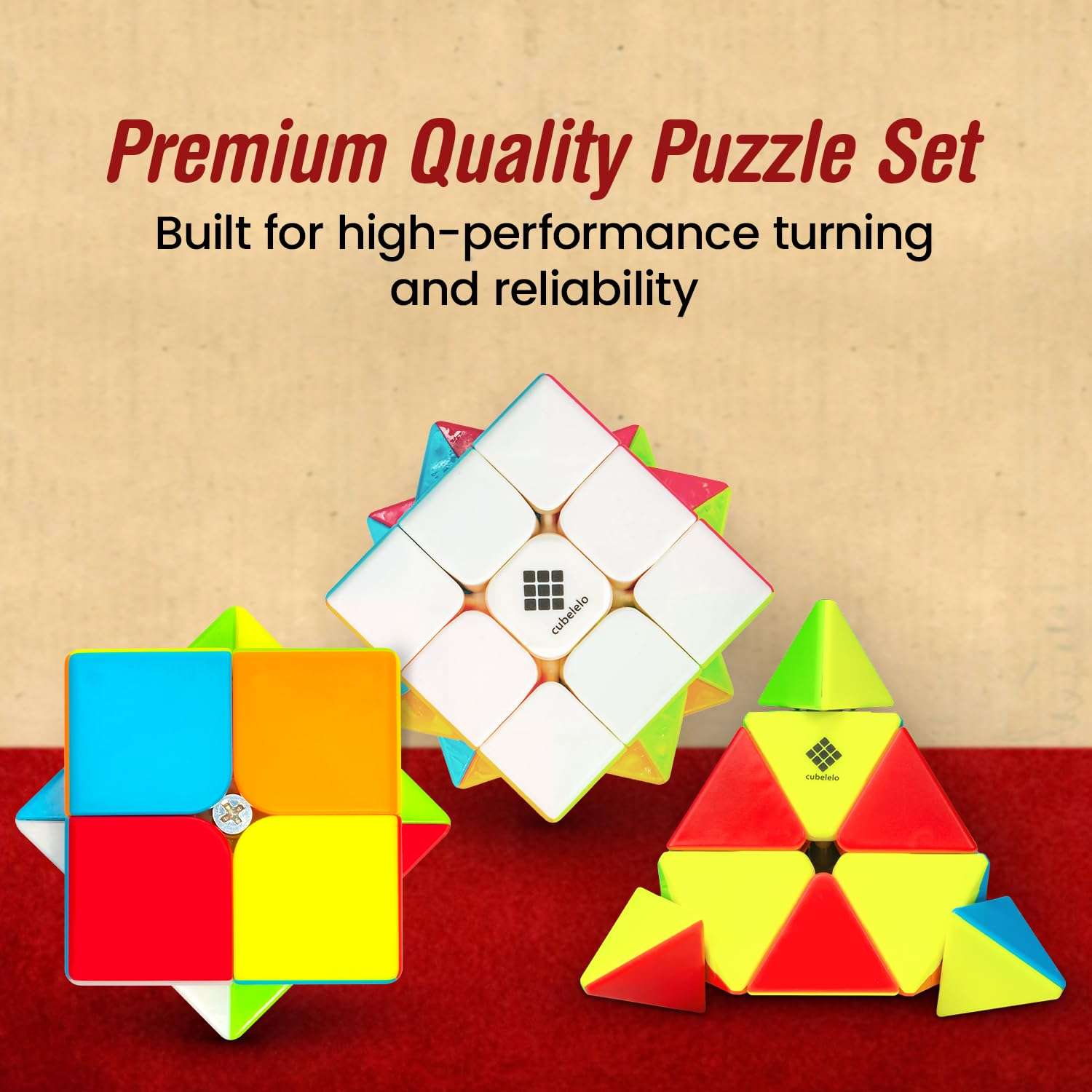 Cubelelo Drift 2x2, 3x3 & Pyraminx Cube Combo (Stickerless) | Ideal for Kids Above 3 4 5 6 Years Old Boys Girls | 3 in 1 Speedcube Gift Set | High Speed Puzzle 3x3x3 2x2x2 Pyramid Triangle 3