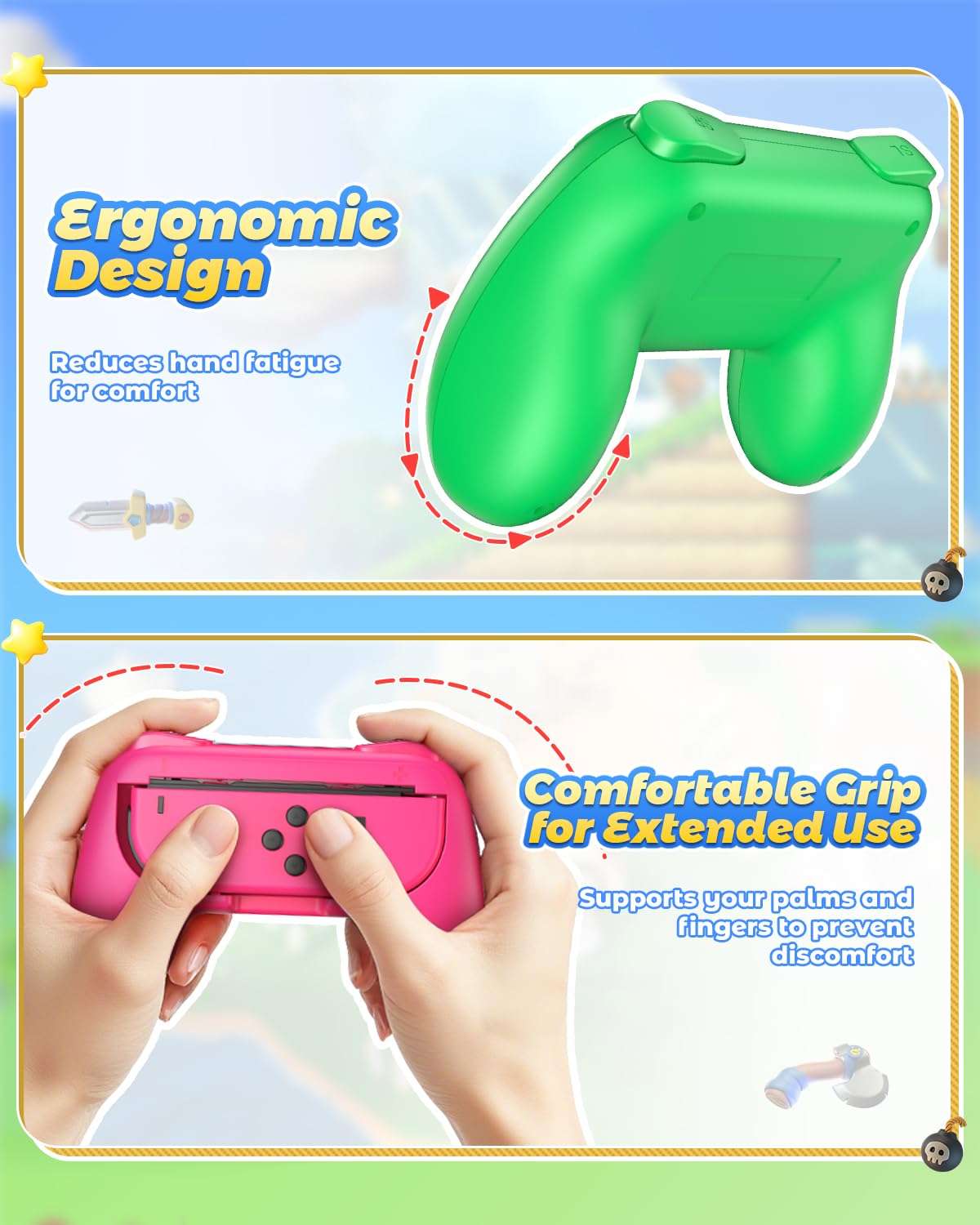 FYOUNG Hand Grips Compatible with Switch/Switch OLED Model Controllers, Grip Compatible with Switch Joy Con- Green and Pink (2 Packs) 5