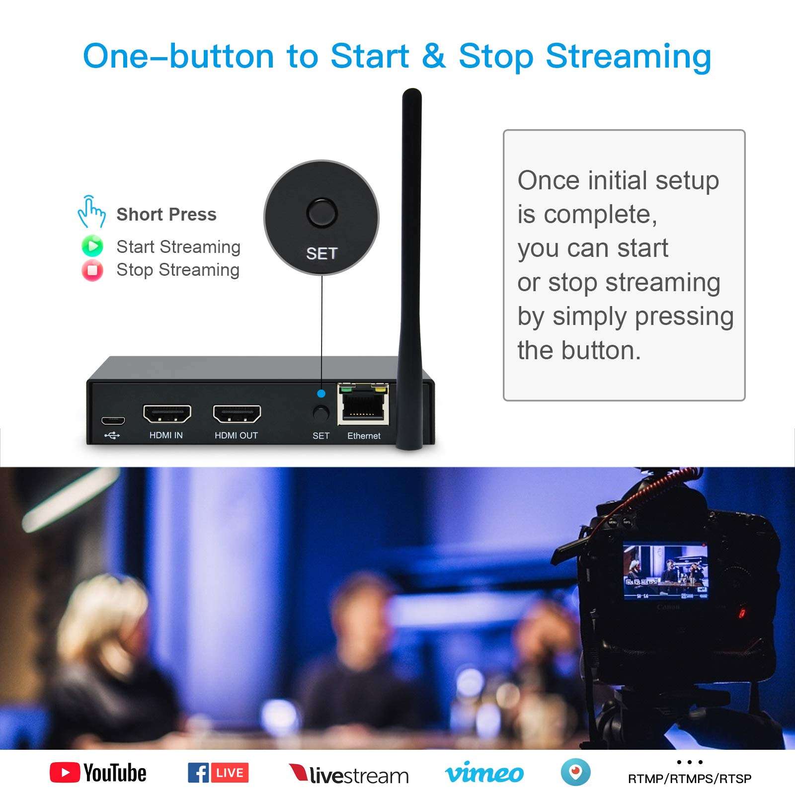 DDMALL H.265 H.264 HDMI Video Encoder, 4K@60Hz HDMI Input and Real Time Local Output, WiFi & Ethernet, RTMP, RTMPS, RTSP, TS, UDP, RTP, Multicast, Unicast, YouTube Live, Facebook, and More (HEV-10W) 4