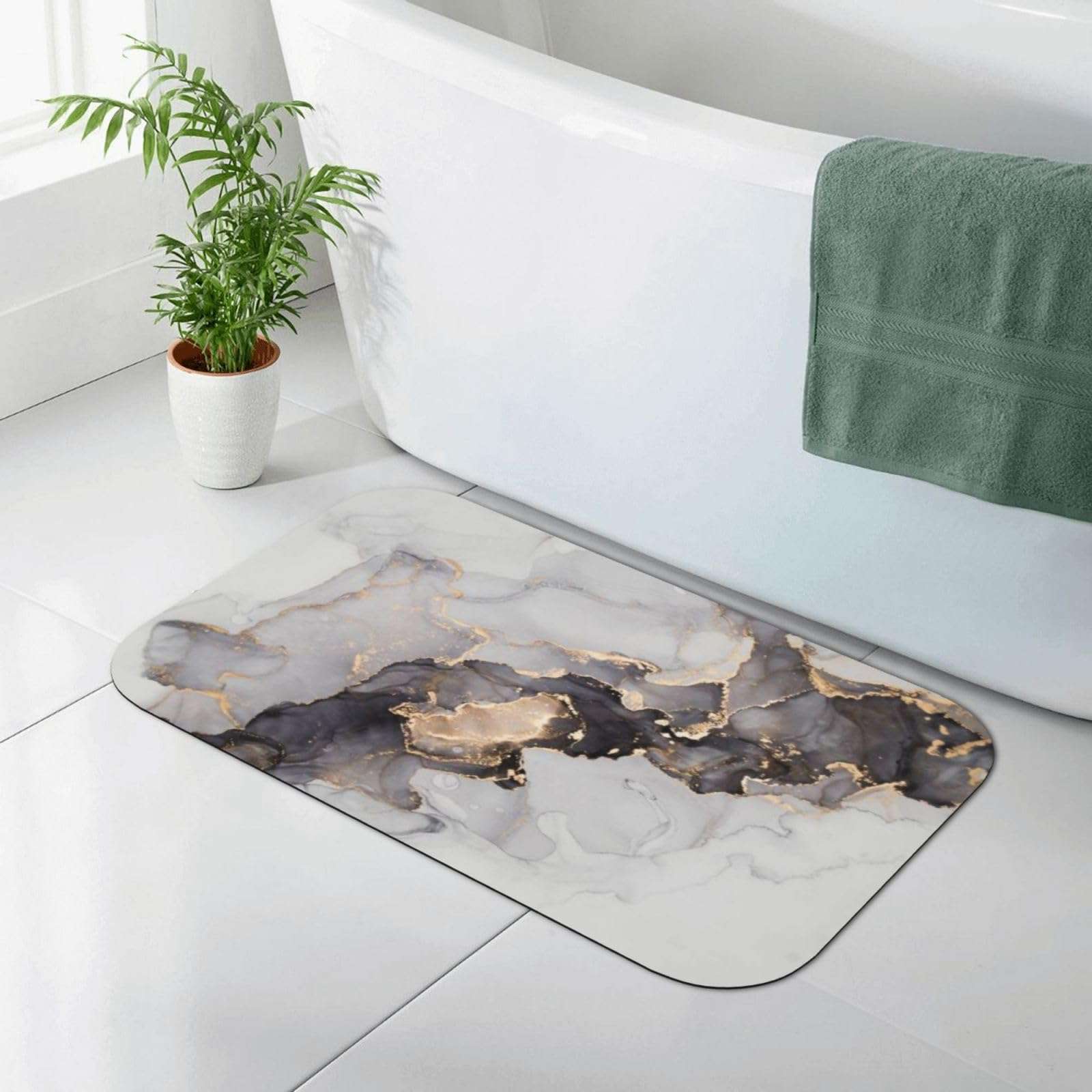 ATZGWUI Marble Diatomaceous Earth Bath Mat, Luxury Abstract Fluid Super Absorbent Floor Mat, Quick Dry Rubber Backed Dirt Bathroom Rugs for Shower Sink Bathtub 24" x 16" 3