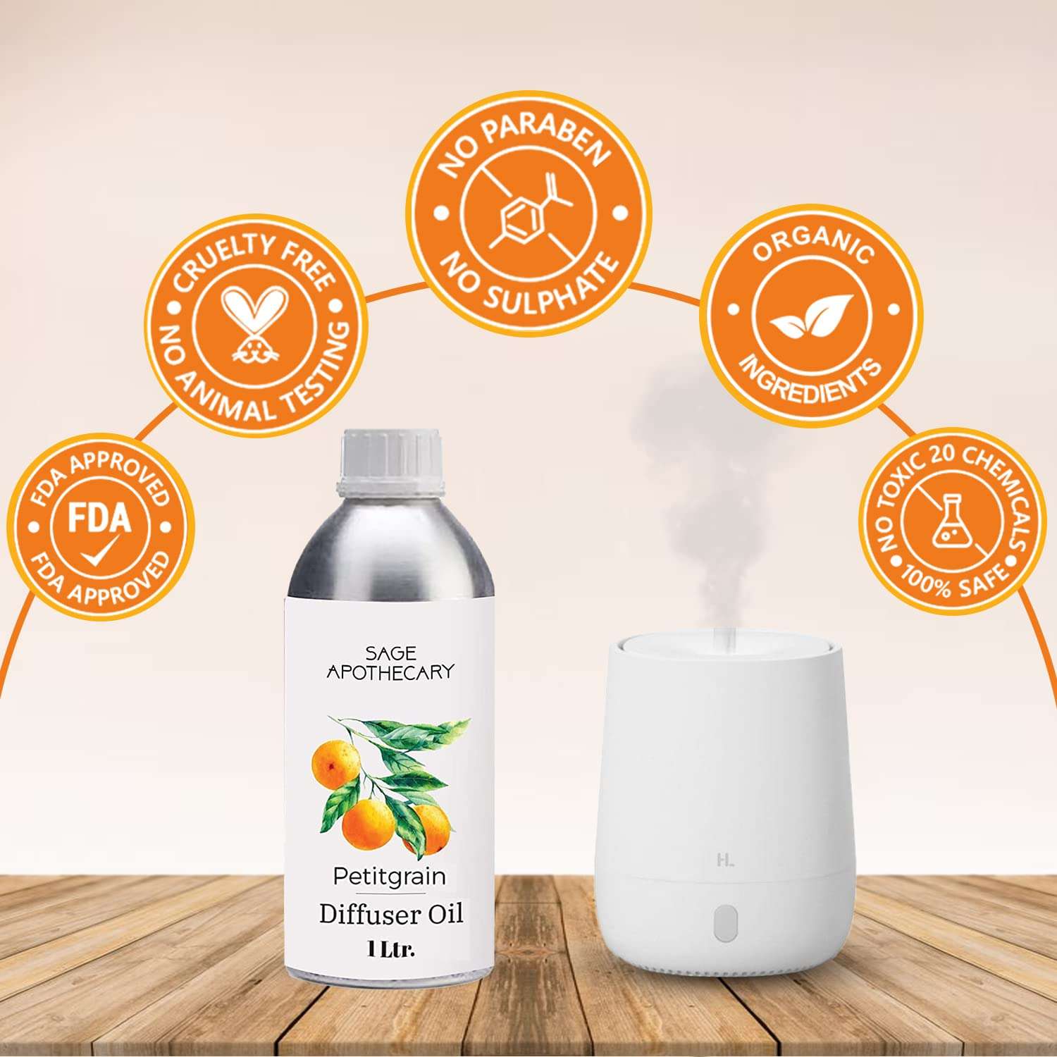 Sage Apothecary Petitgrain Diffuser Oil For Relax Calm Mood, Natural Homely Fragrance, Anxiety Free Sleep & Pure Aromatherapy - 1L 6