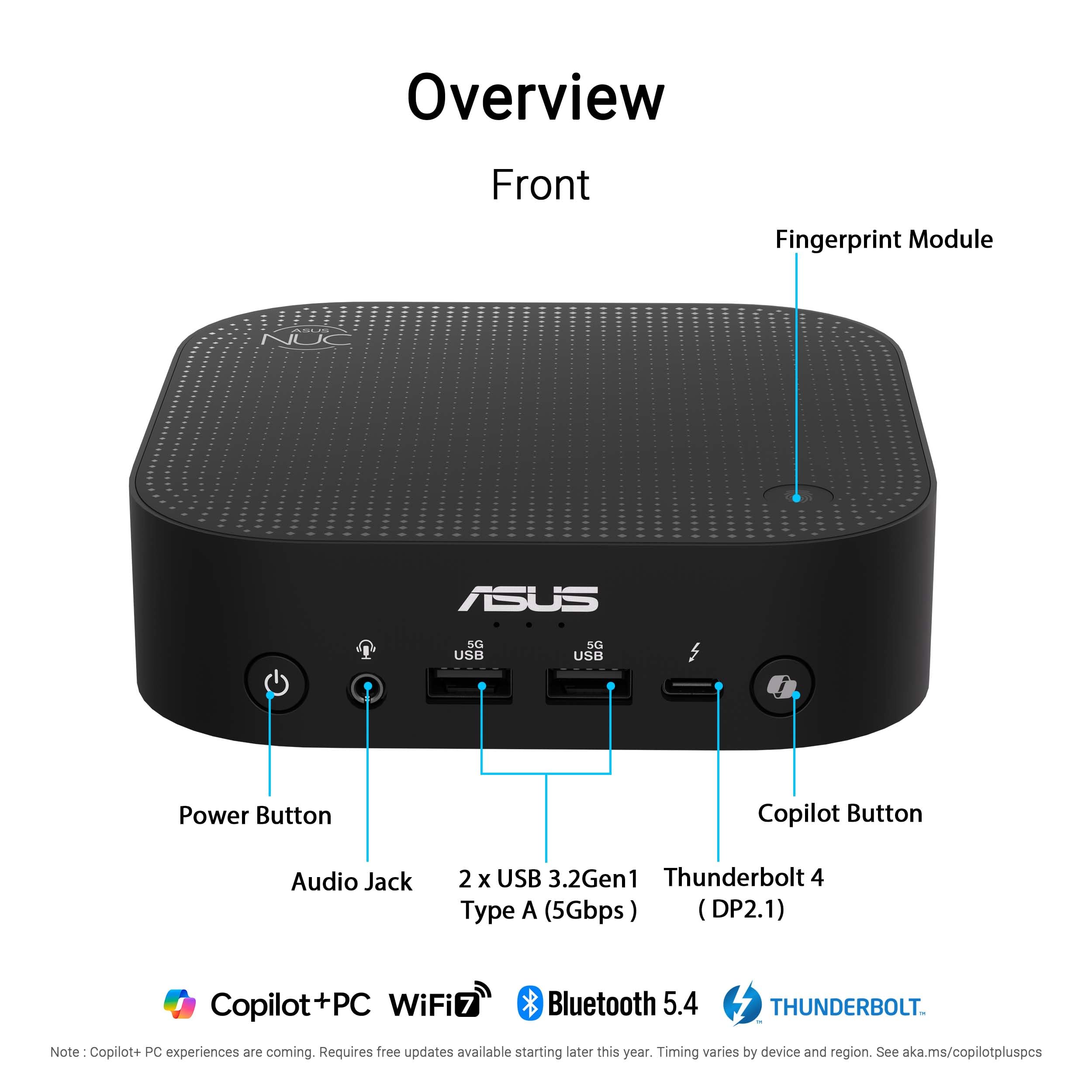 ASUS NUC 14 Pro AI Microsoft Copilot+ AI PC with Intel Series 2 Core Ultra 5 226V, 16GB LPDDR5x RAM, 512GB NVMe SSD, Thunderbolt 4, WiFi 7, Win 11 Home, Voice Command, Toolless Chassis Access Mini PC 4