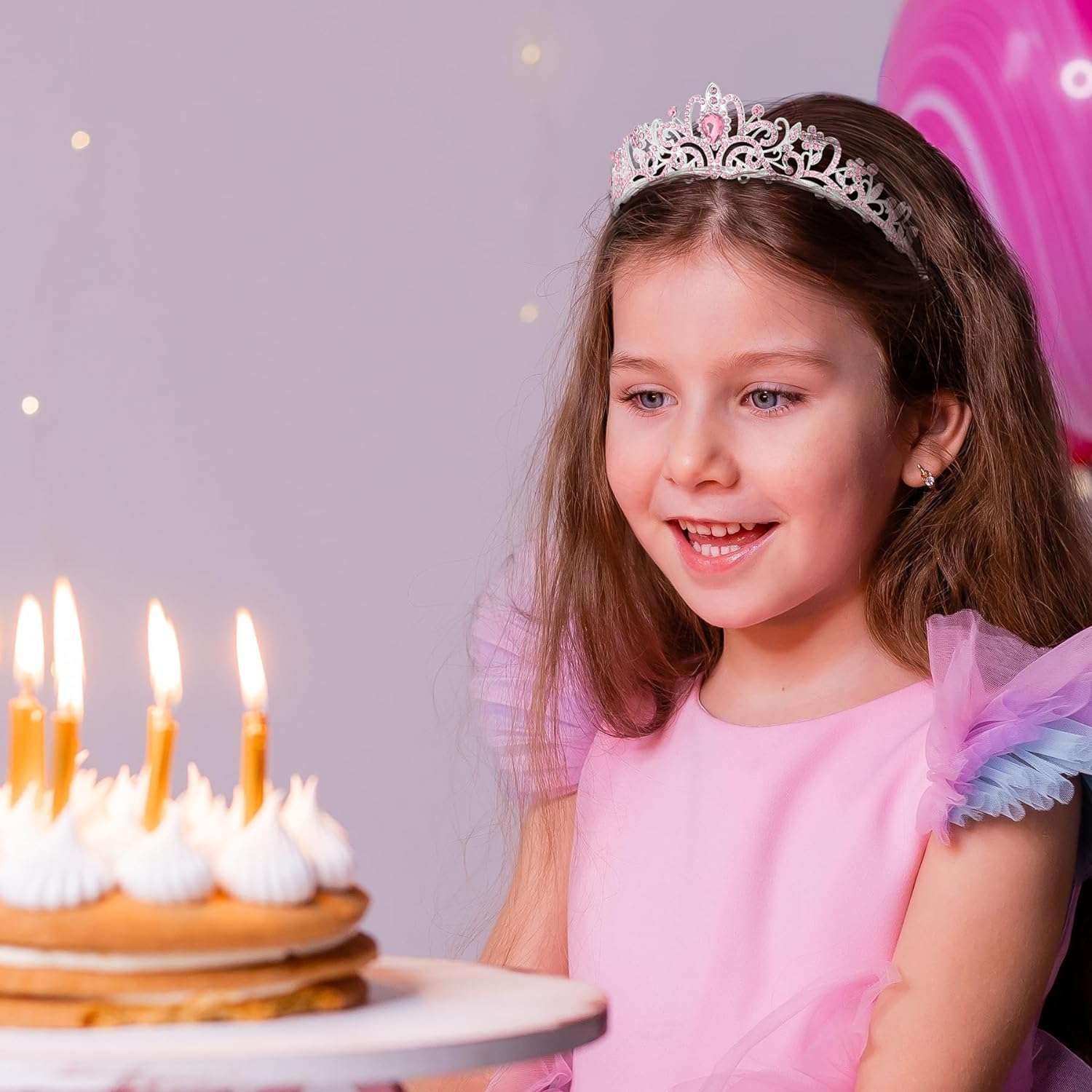 Tiara Crowns for Women Tiaras for Girls Princess Crown for Birthday Halloween Costume Bride Wedding Queen, Crystal (Pink/5 Pack) 4