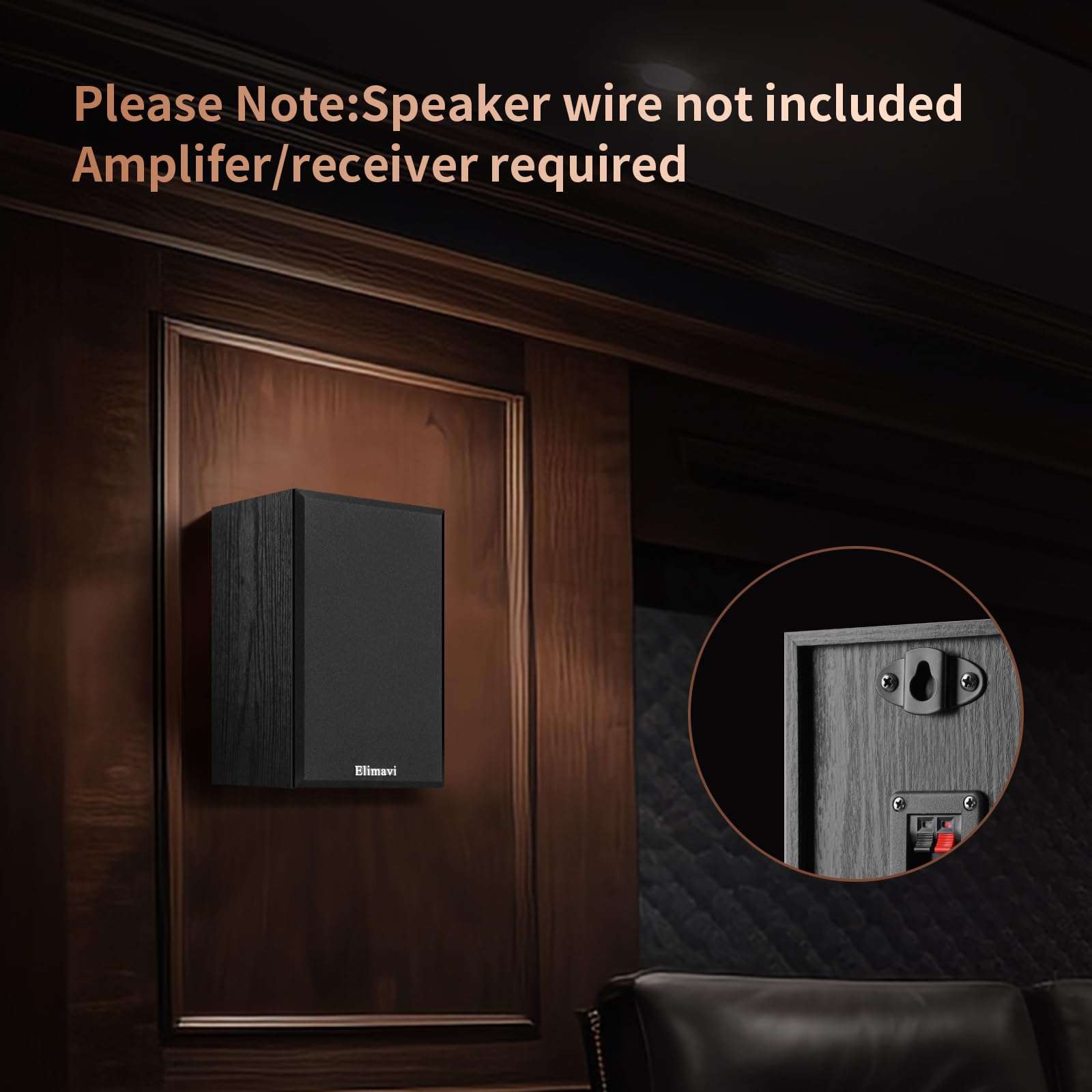 Elimavi 30W*2 Passive Bookshelf Speakers for Record Players and Home Theater Systems, Midrange and High-Frequency Stereo Speakers, Indoor Rear Surround Speakers, Requires a Receiver or Amplifier,Black 4