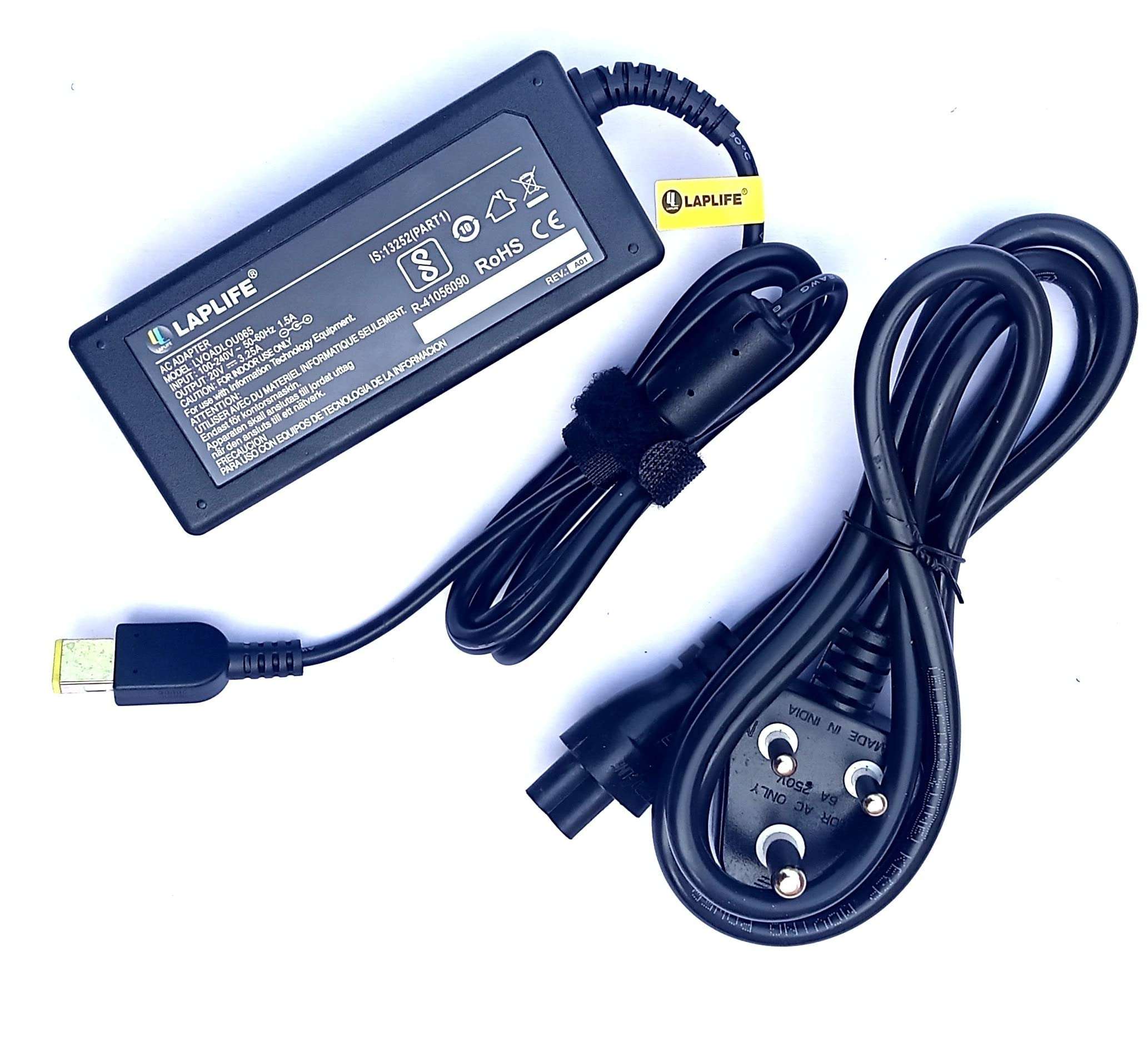 LAPLIFE Laptop Charger for Lenovo Thinkpad T440P T440S T450 20V 3.25A 65W USB Yellow Square Pin Laptop Adapter & Power Cable 3